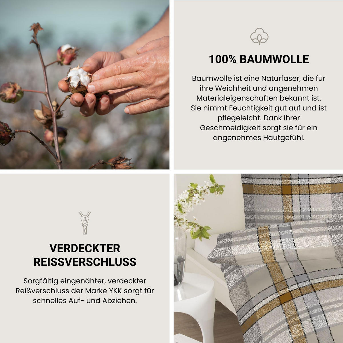 BETTWÄSCHESET Arno - Feinbiber - 2-teilig - 135x200 cm - Natur-Grau - Naturfarben, Textil (135/200cm) - SCHIESSER