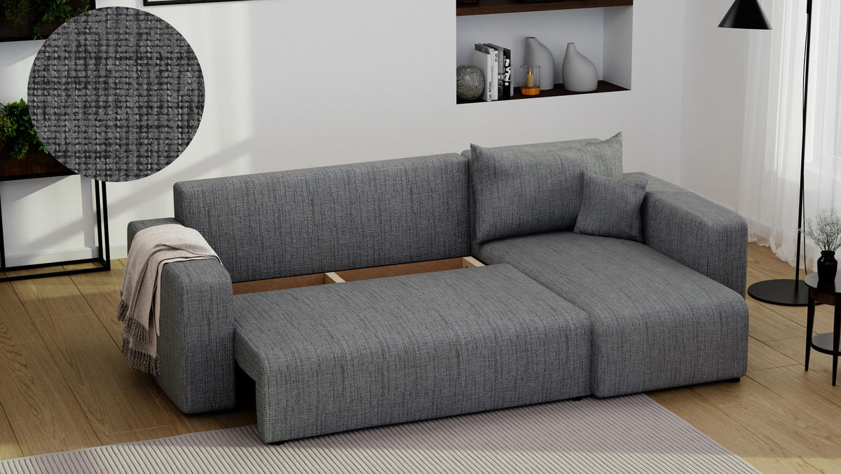 ECKSOFA Grau Webstoff mit Bettkasten - Grau, Textil (248/145cm) - Idohome
