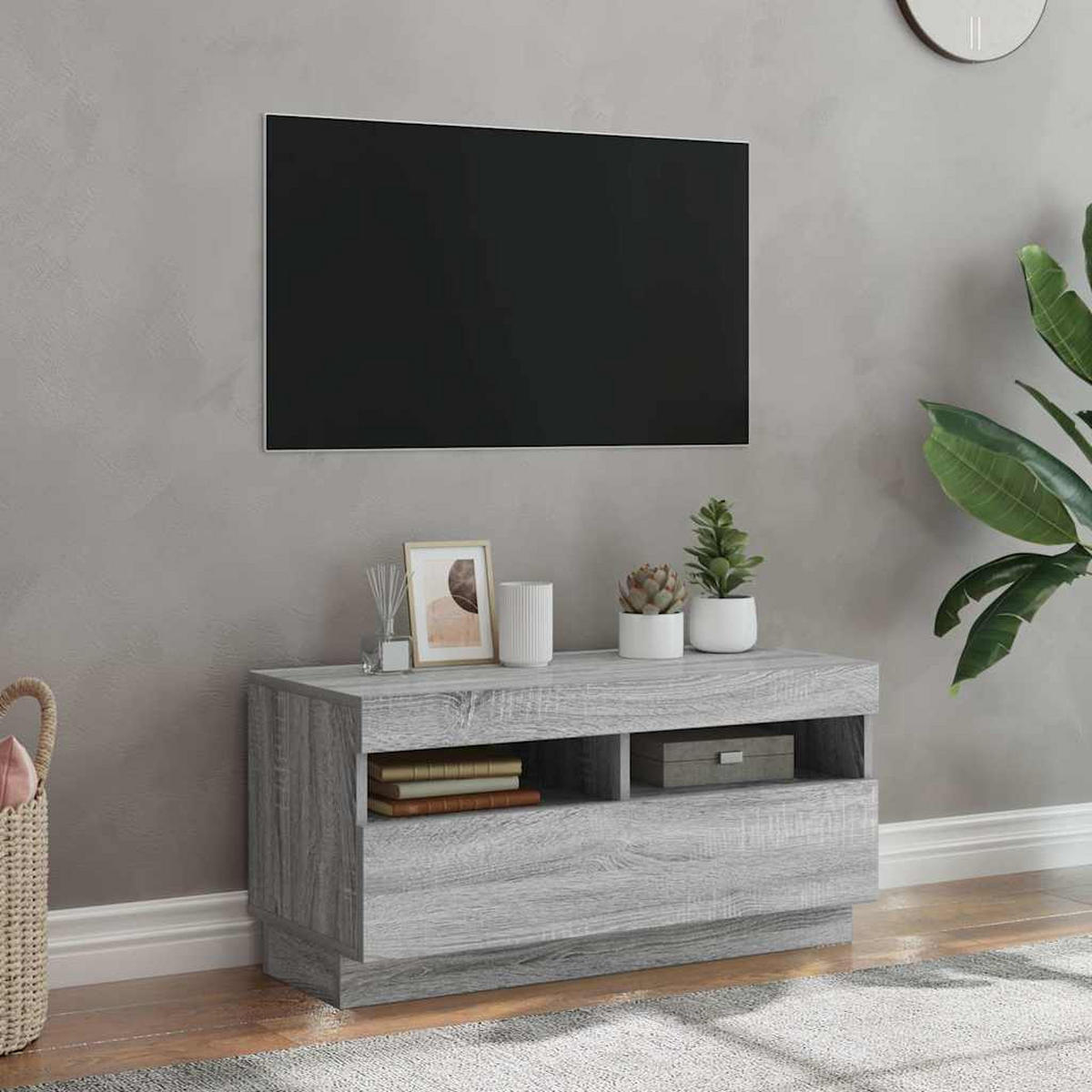 LOWBOARD mit Led-Leuchten 80/35/40 cm aus Holzwerkstoff in Grau Sonoma Dekor - Silbereichenfarben, Holz (80/40/35cm) - vidaXL