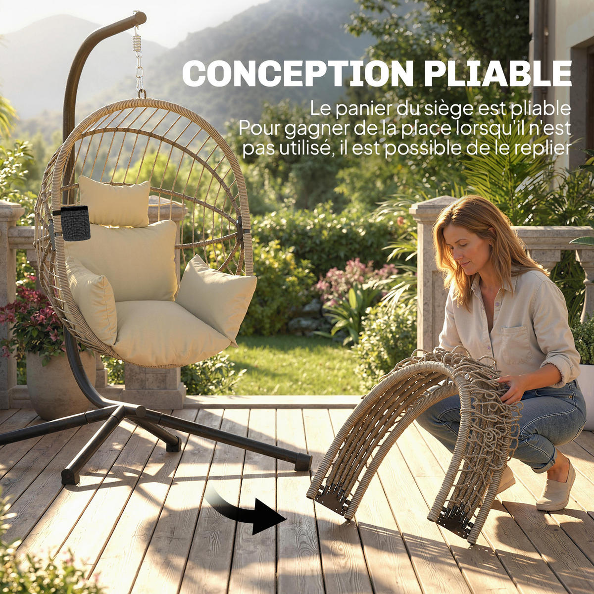 HÄNGESESSEL DE-15325 Kaki - Mokka, Metall (106/188/115cm) - ComfortXL
