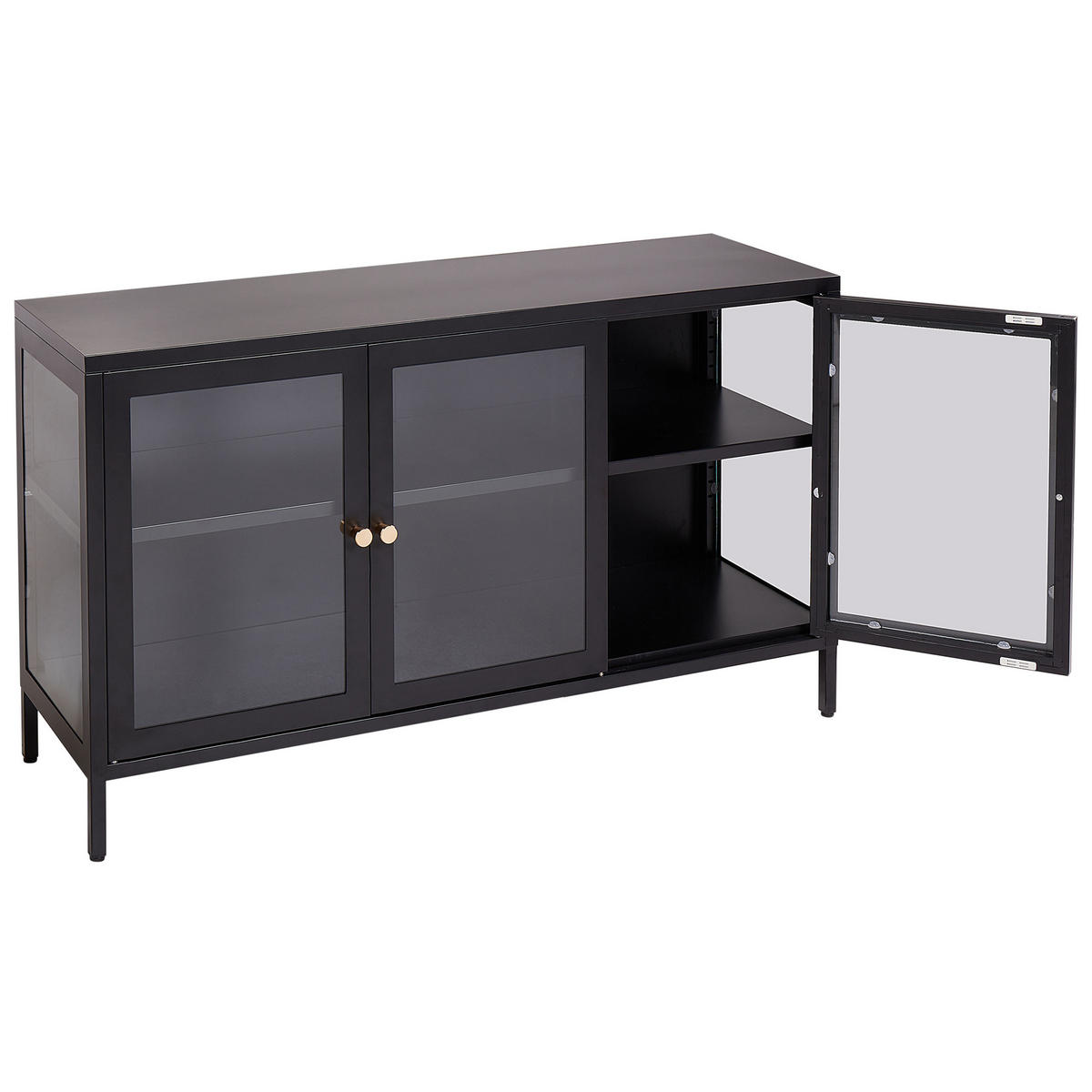 SIDEBOARD mit Glastüren Metall 115 cm Schwarz Newport - Schwarz, Metall (115/65/35cm) - Beliani