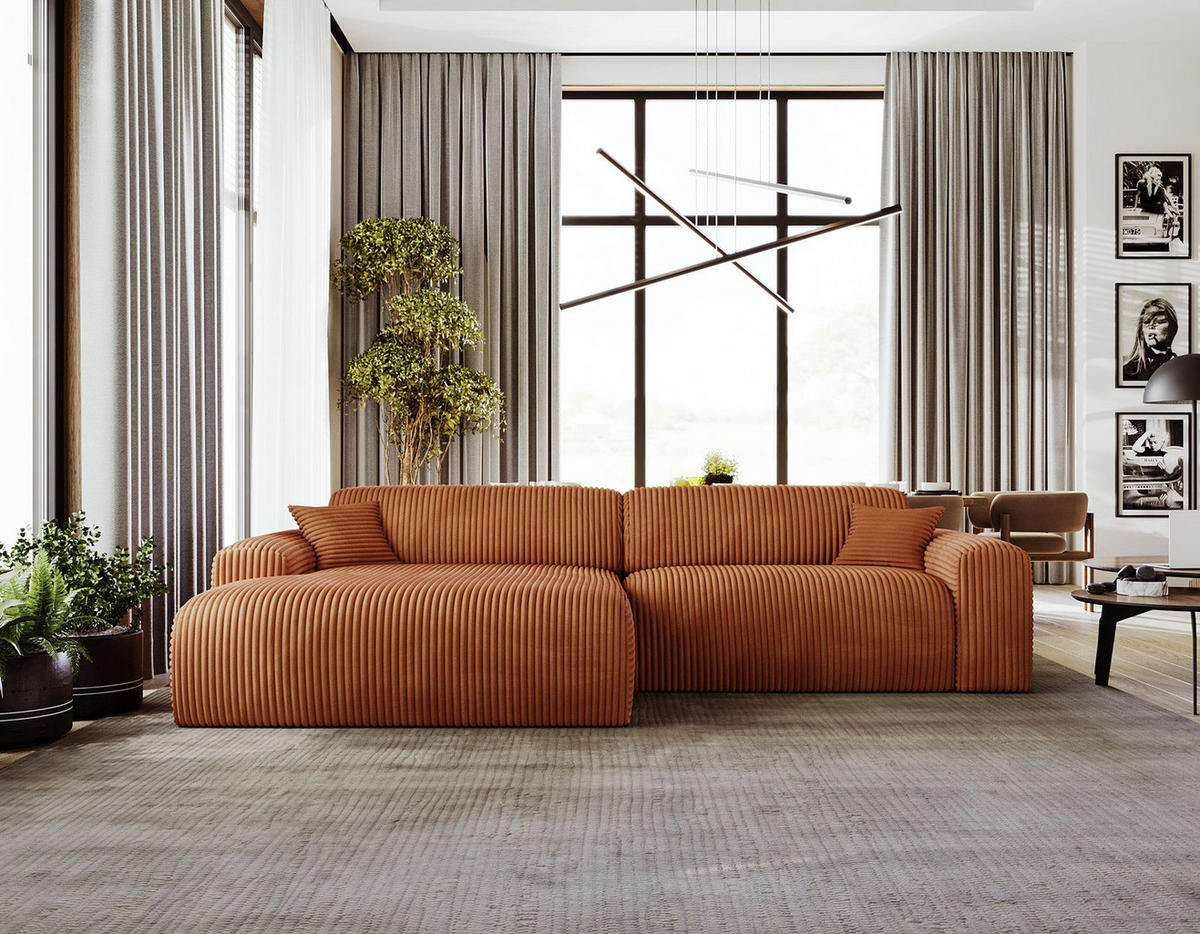 ECKSOFA mit Longchair - Cord - Schwarz/Braun, Kunststoff/Textil (284/178cm) - home24