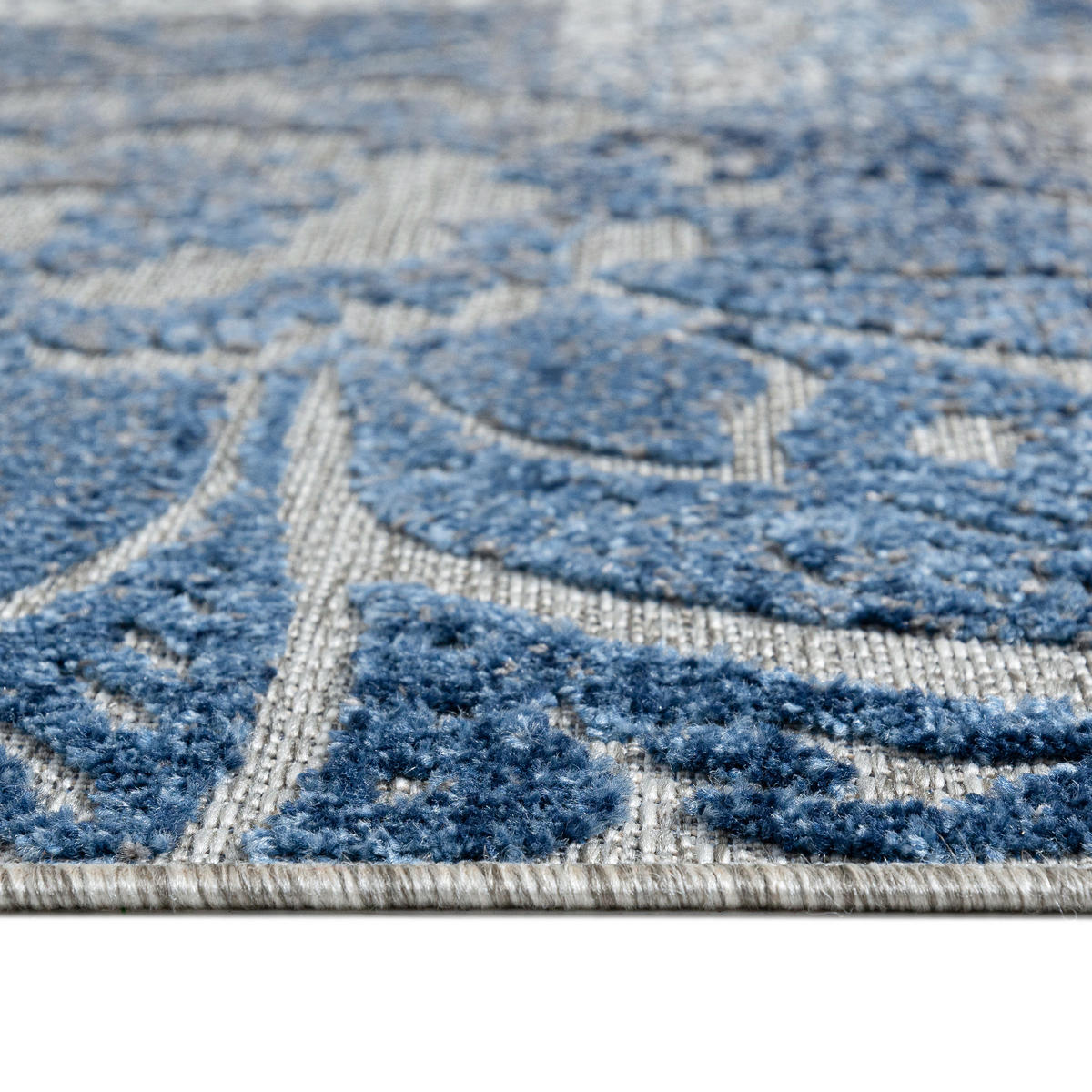 TEPPICH In-Outdoor Blau Pflanzlich Blumen - Kurzflor Rechteckig Grau - 140 x 200 cm - Blau, Textil (140/200cm) - Mazovia