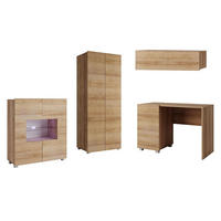 WOHNWAND Kossana 8 Modern Goldene Eiche matt 290/200/52 cm - Funktional Modern - Hellbraun, Holzwerkstoff/Kunststoff (290/200/52cm) - AX Living