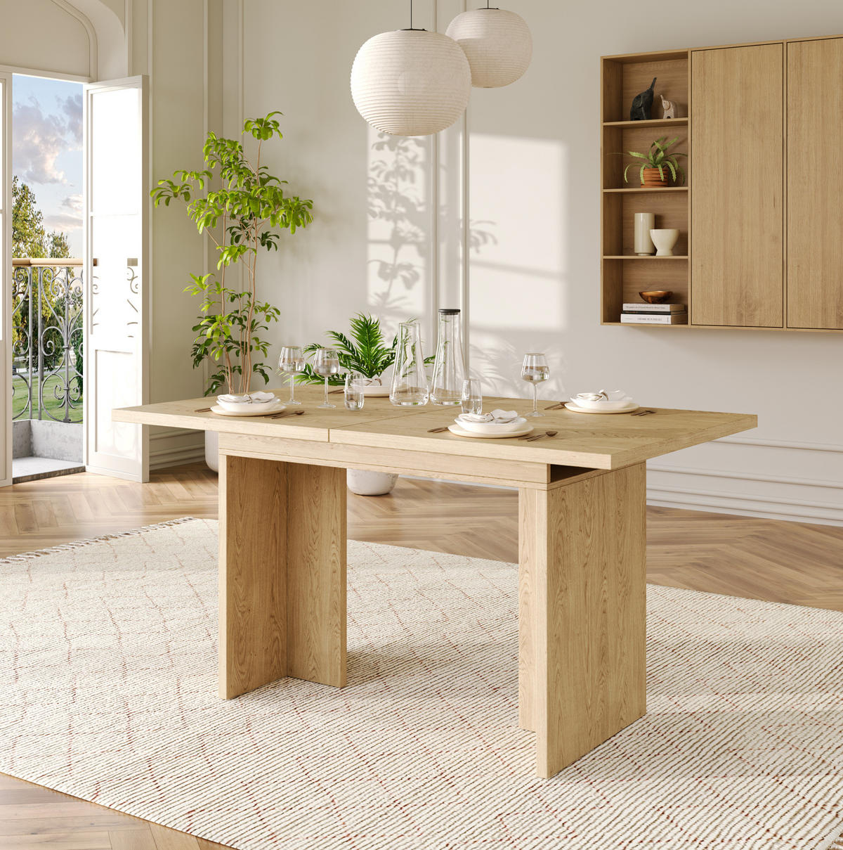 JEDÁLENSKÝ stôl, 140/180/80 cm dub, rozkladací pre 6–8 osôb - farba duba, kompozitné drevo (180/80/75cm) - BEAOK