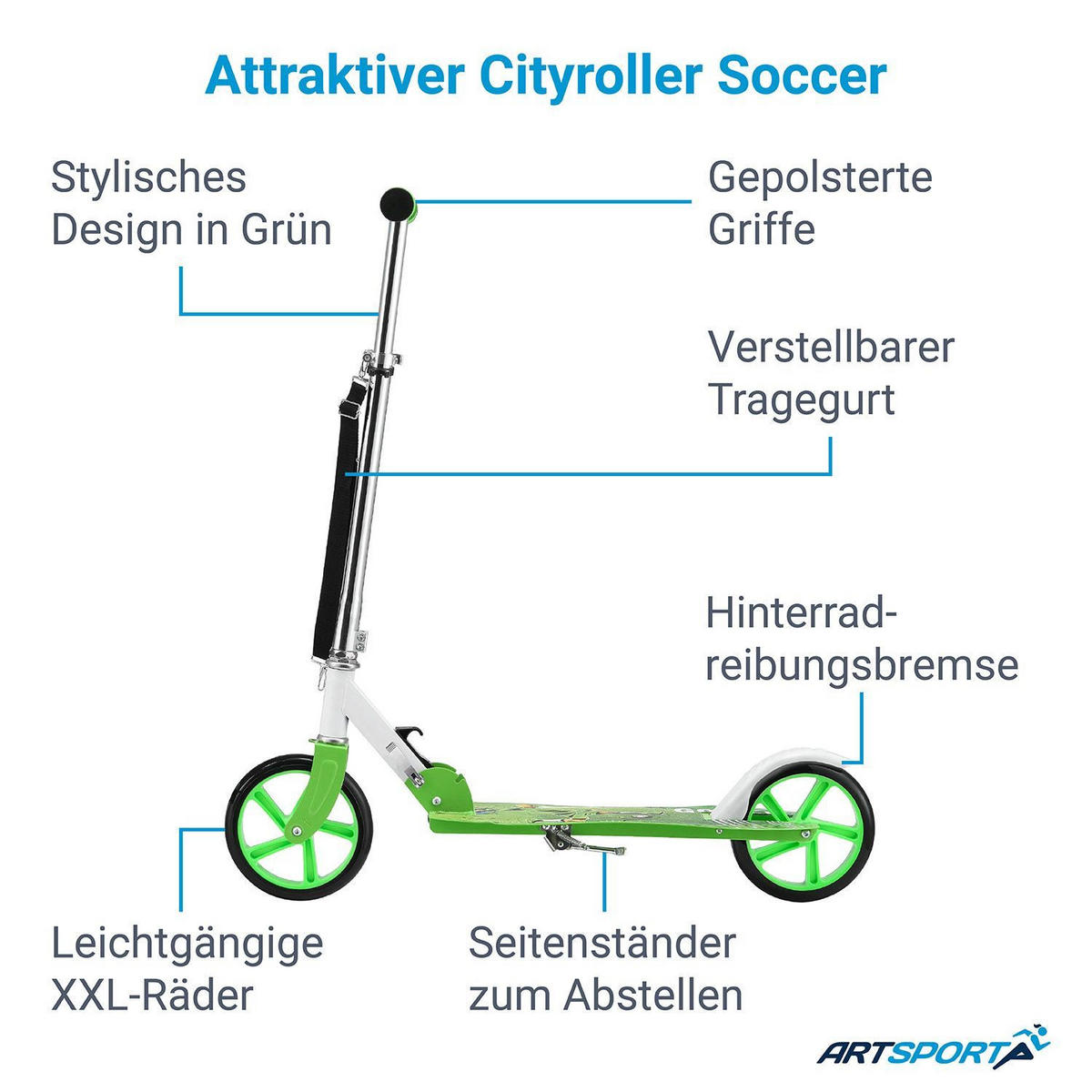 CITYROLLER Soccer grün - Grün, Metall (88/27/106cm) - Artsport