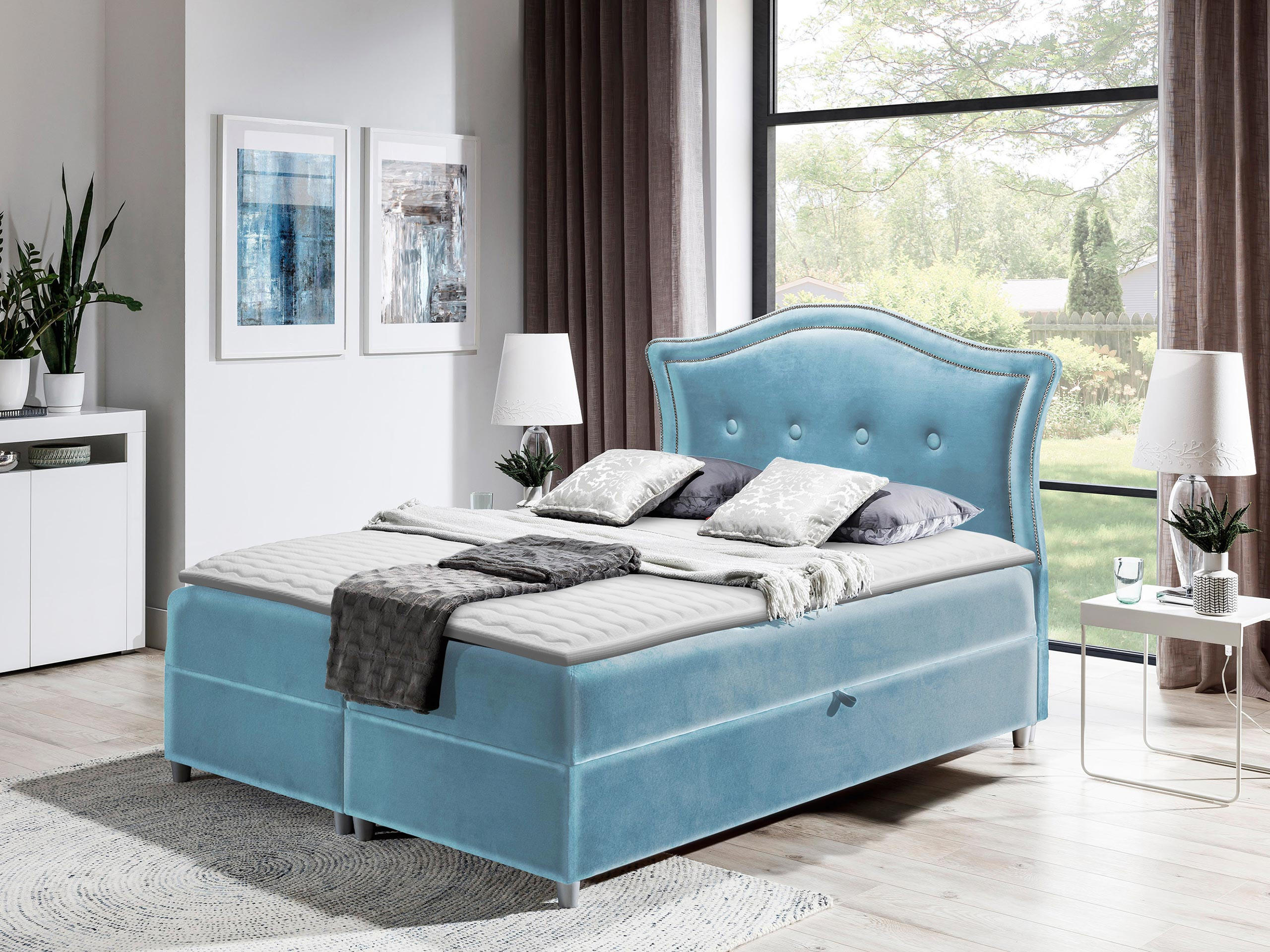 BOXBETT Bedran - Hellblau, Holz (140/200cm) - MIRJAN24