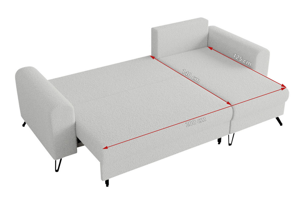 ECKSOFA Hugo Boucle Weiß - Schwarz/Weiß, Textil/Metall (242/140cm) - MKS