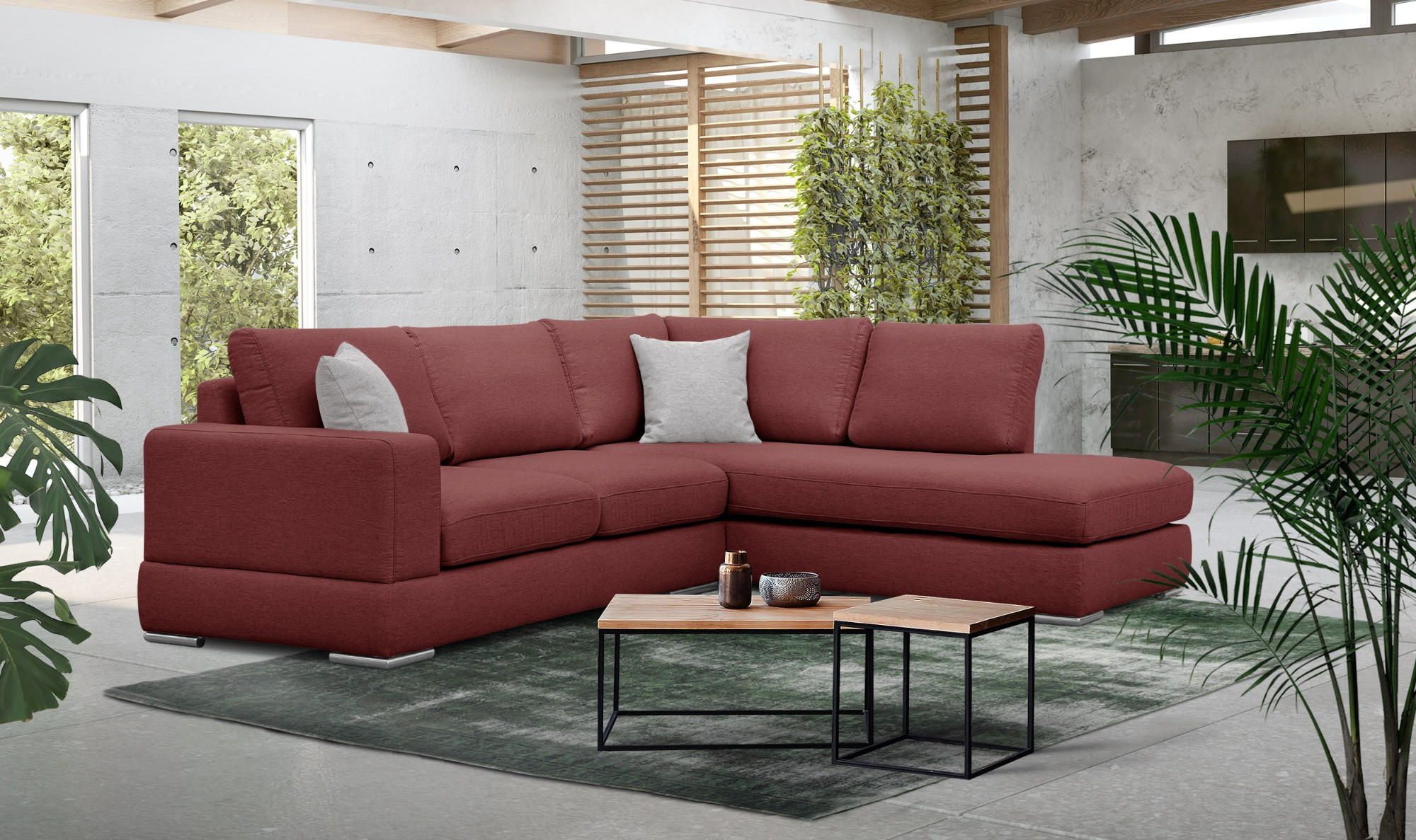 ECKSOFA OTTO 5-Sitzer, bordeaux - Bordeaux, Holzwerkstoff/Textil (279/219cm) - Courtois Laville