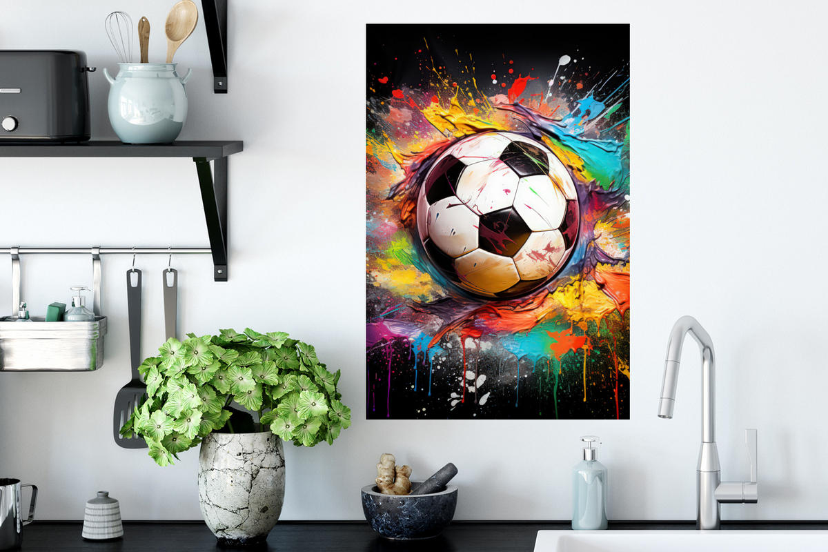 WANDTATTOO Fußball - Farbe - Farben - Schwarz - Weiß 40x60 cm - Weiß, Kunststoff (40/60/0.1cm) - MuchoWow