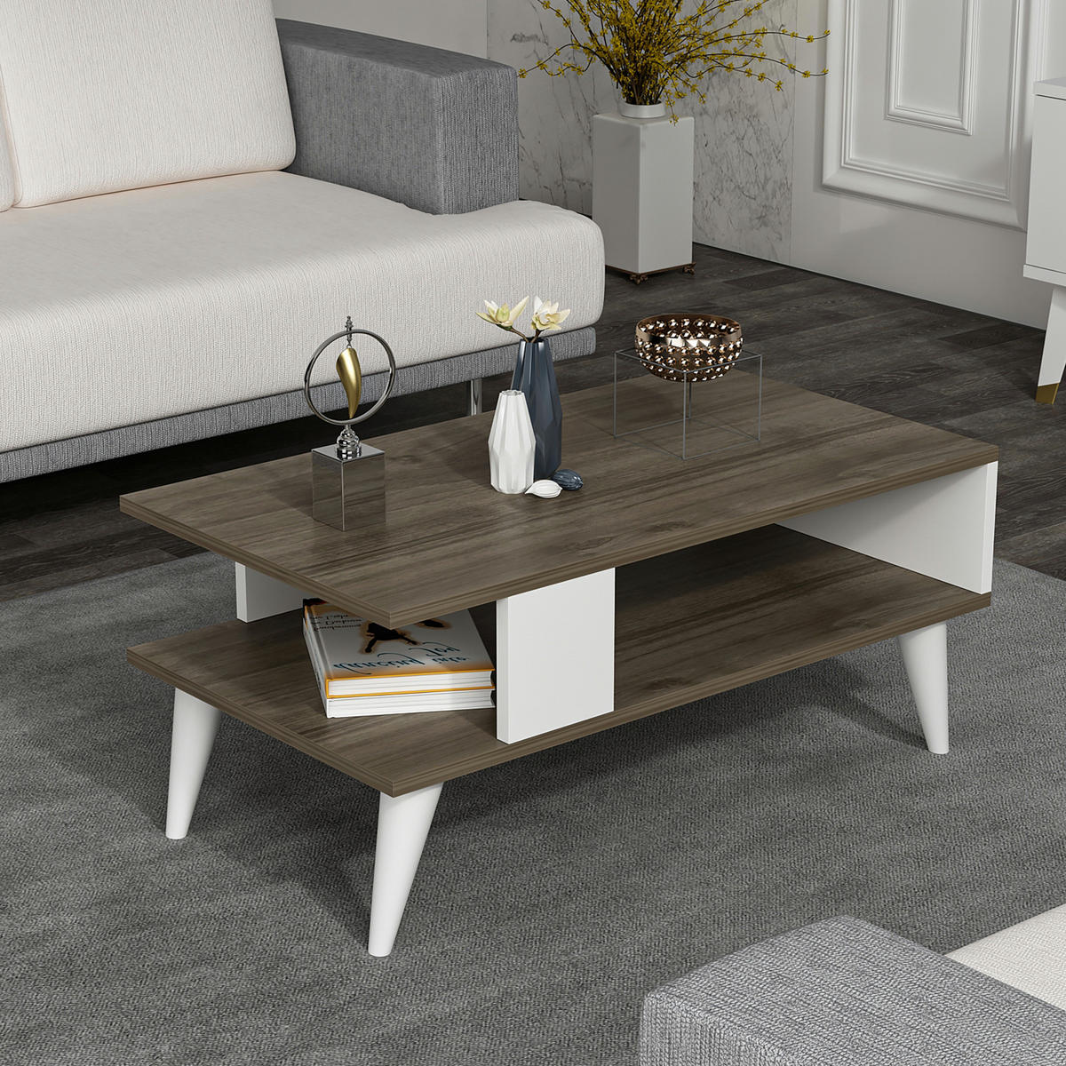 COUCHTISCH Lycksele 90/45/40 - Walnussfarben, Holzwerkstoff/Kunststoff (45/90/40cm) - [en.casa]