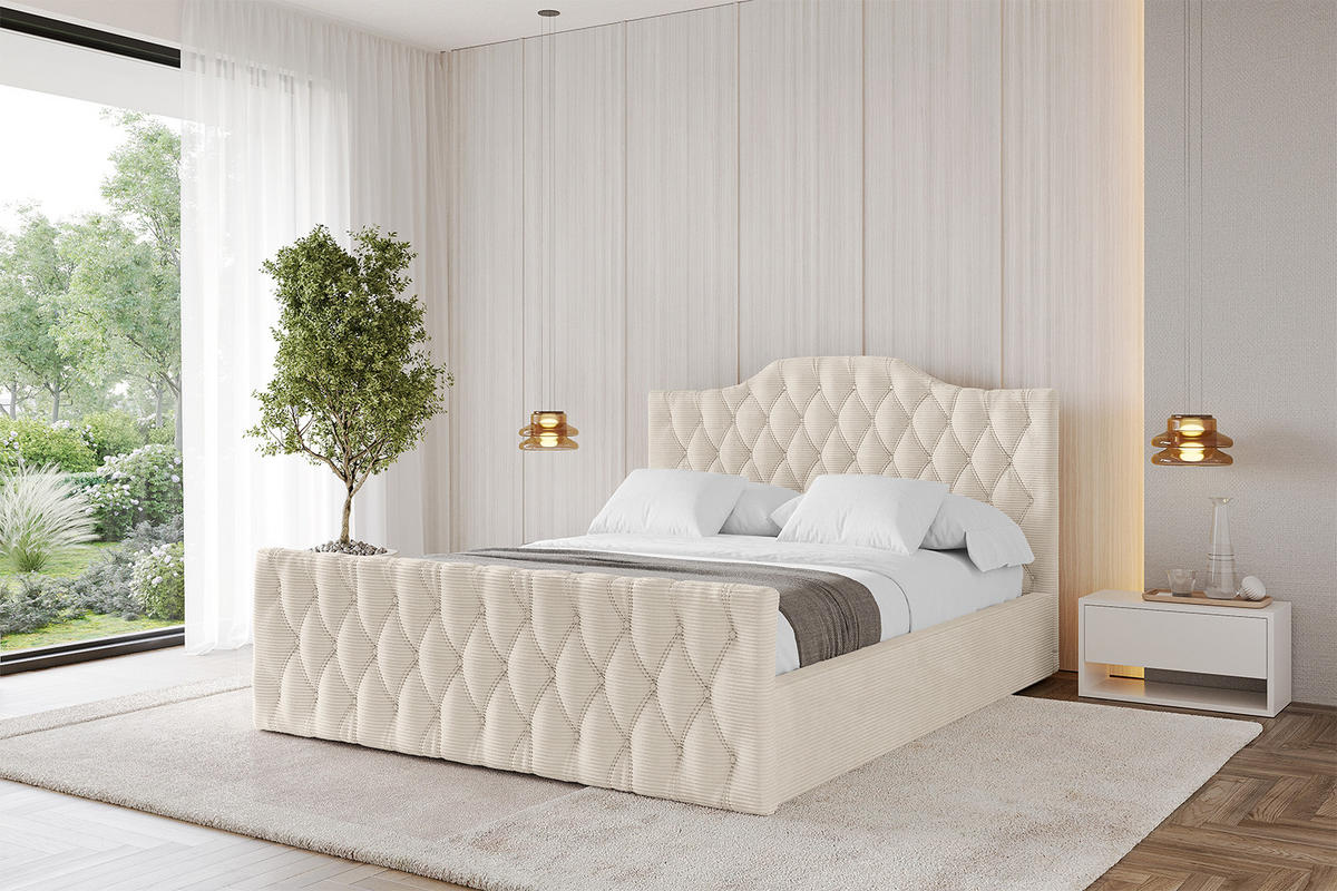 POLSTERBETT mit Bettkasten, Fußteil und Lattenrost, Boxbett mit Matratze H3/H4 - FALIO-Z 120x200 Beige - Creme, Holzwerkstoff/Textil (120/200cm) - ALTDECOR