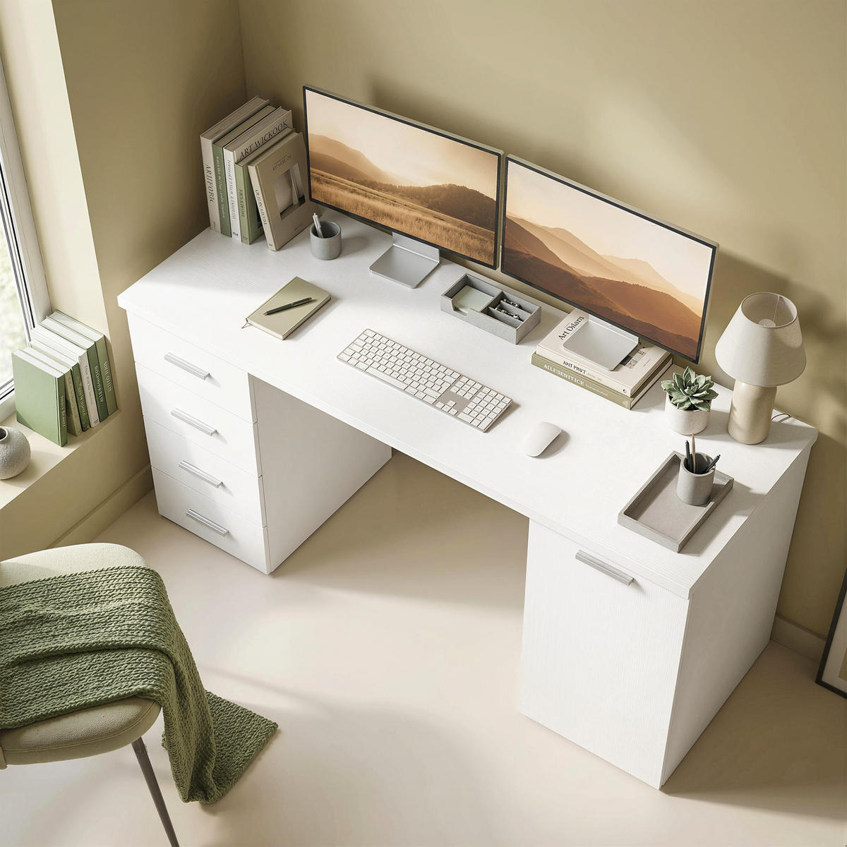 COMPUTERTISCH MDF Weiß - Silberfarben/Weiß, Holzwerkstoff/Metall (140/48/75cm) - HOMCOM
