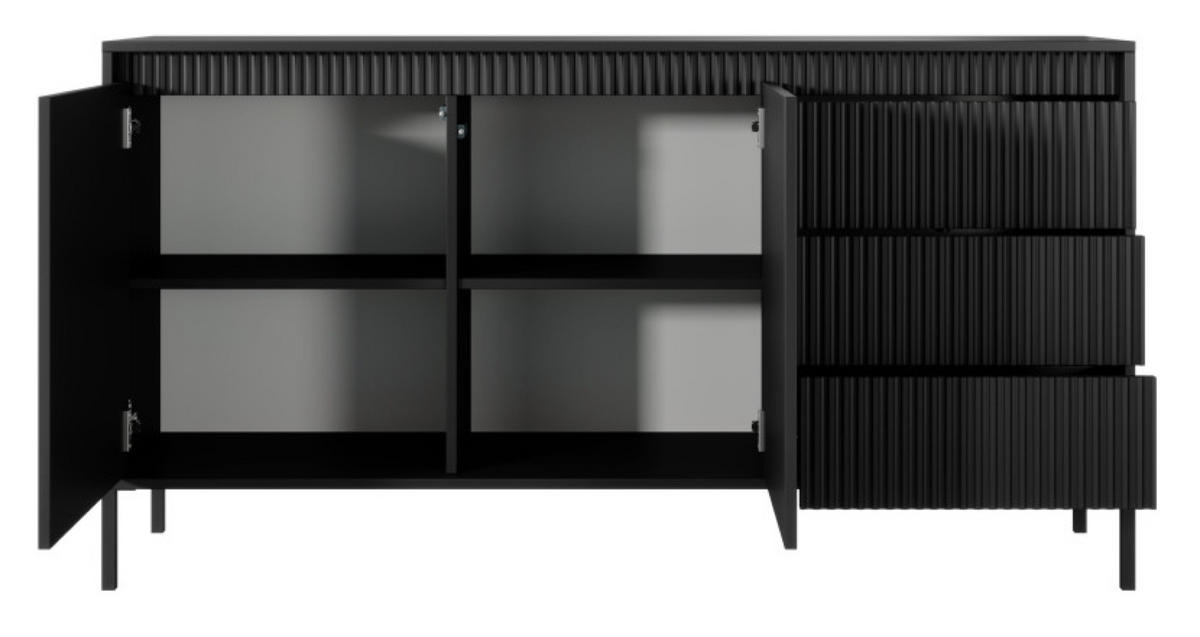 KOMMODE Schwarz 153 2D3S ENSO Gerillt - Schwarz, Holzwerkstoff (153.5/81.4/39.5cm) - Sepro Meble