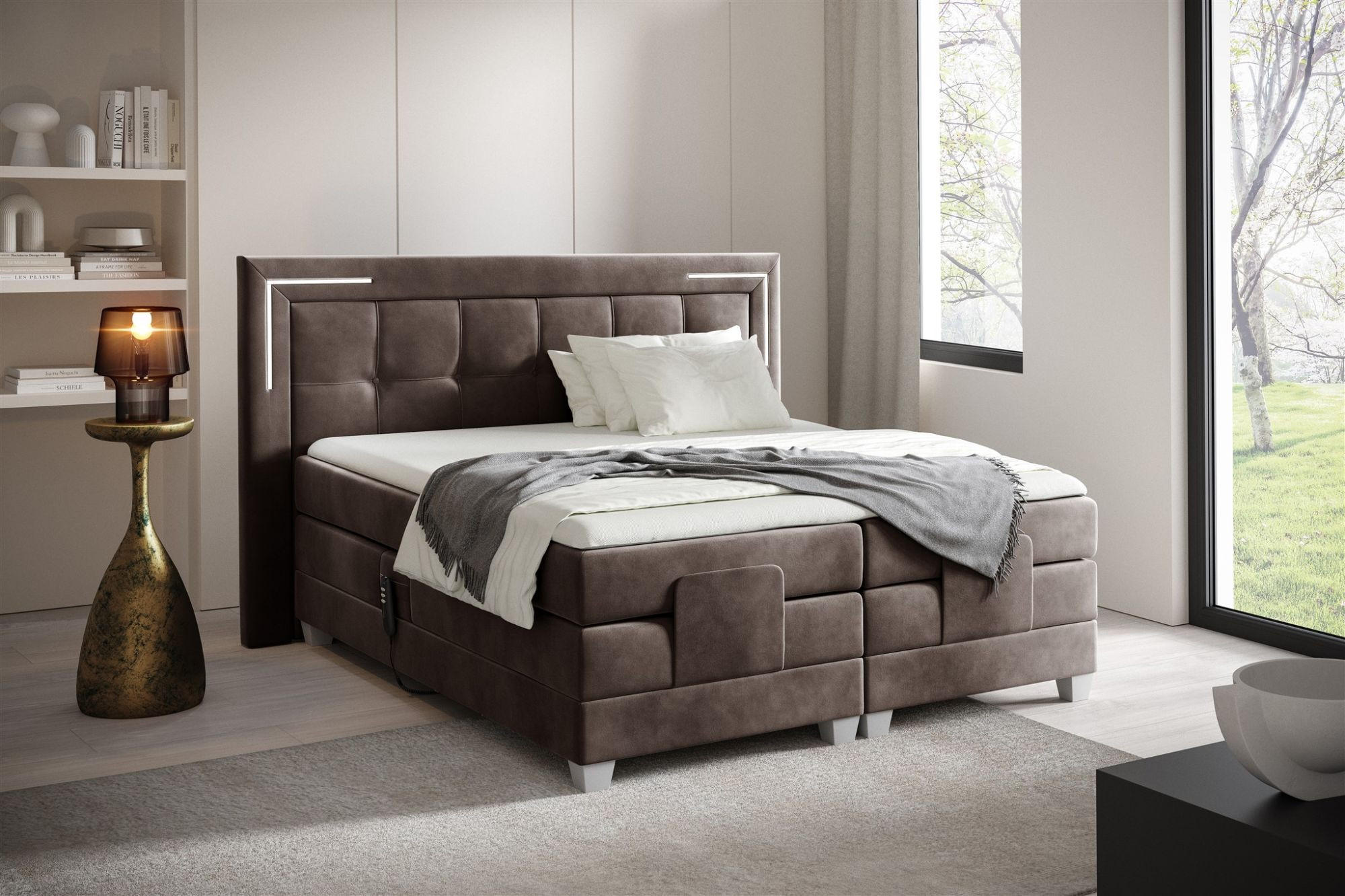 BOXSPRINGBETT Bett Elektrisch Dores - Mokka, Holzwerkstoff/Textil (120/200cm) - Fun Möbel