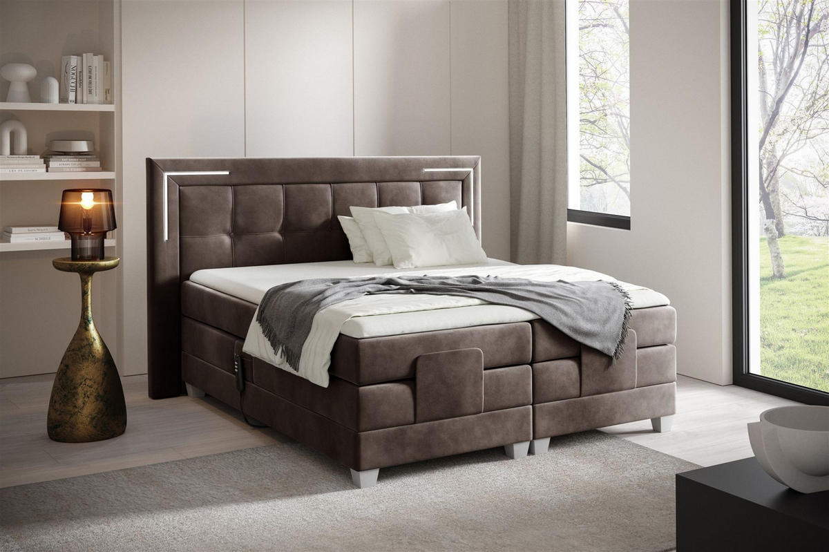 BOXSPRINGBETT Bett Elektrisch Dores - Mokka, Holzwerkstoff/Textil (200/200cm) - Fun Möbel