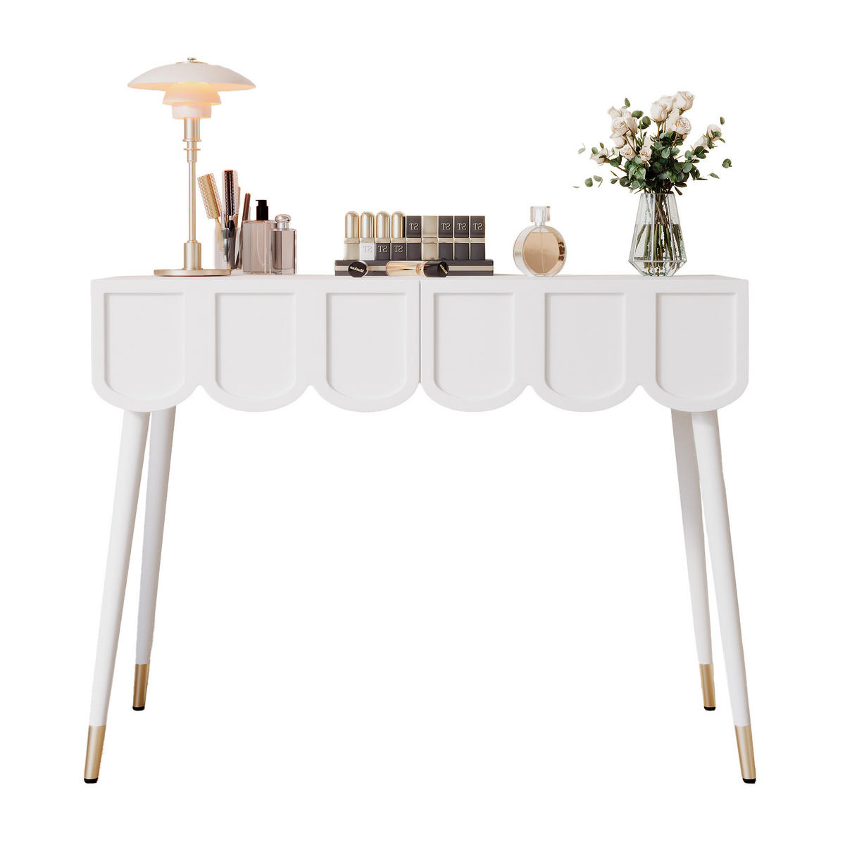 SCHMINKTISCH 100/40/76 cm weiß aus MDF mit 2 Schubladen - Weiß, Holzwerkstoff (40/76/100cm) - OKWISH