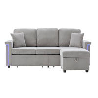 MODULARES Sofa Corduroy mit LED und USB-Anschluss Stauraum und Taschen 194/73/81 cm Hellgrau - Hellgrau, Textil (73/194cm) - Redom