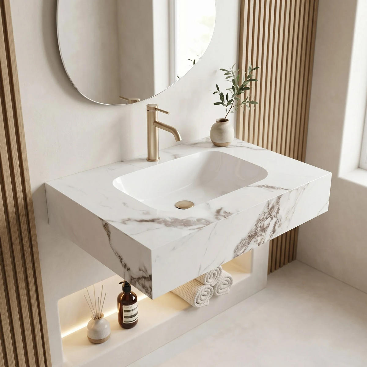 WANDWASCHBECKEN Rea Aresa Cold Jade 70 - Weiß, Keramik (50/16.5/70cm) - REA