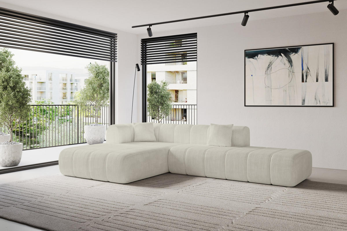 ROHOVÁ SEDAČKA s otomanem, levá BILA-L 289x176x71 Krémová Manšestr - černá/krémová, kompozitní dřevo/textil (176/289cm) - ALTDECOR