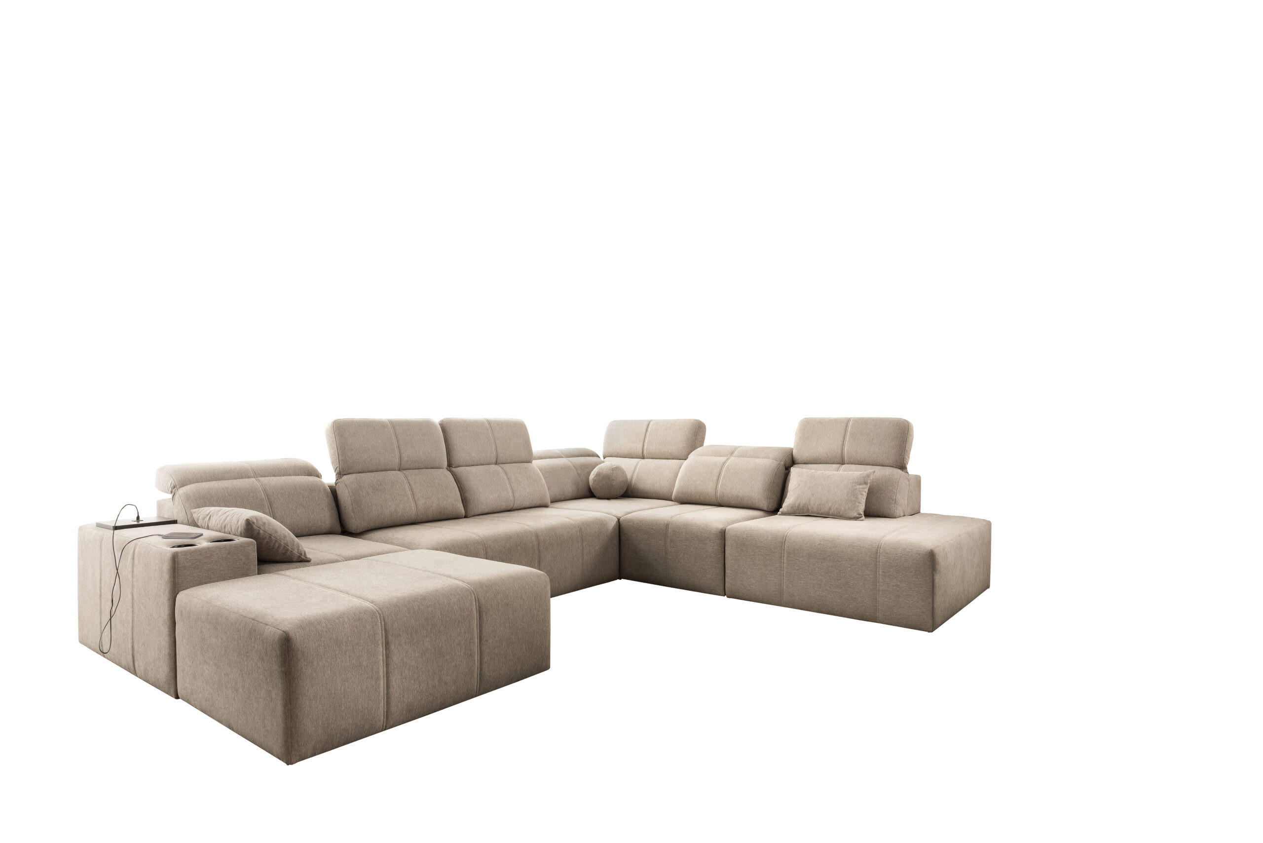 ECKSOFA Multifunktional Mindy X Stoff Verita KaltesBeige Links - Creme, Holz (300/359cm) - Kaiser Möbel