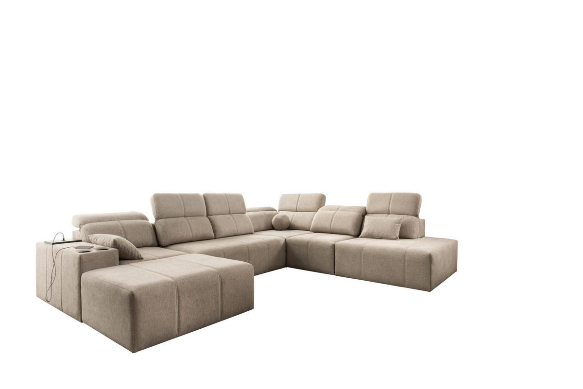 ECKSOFA Multifunktional Mindy X Stoff Verita KaltesBeige Links - Creme, Holz (300/359cm) - Kaiser Möbel