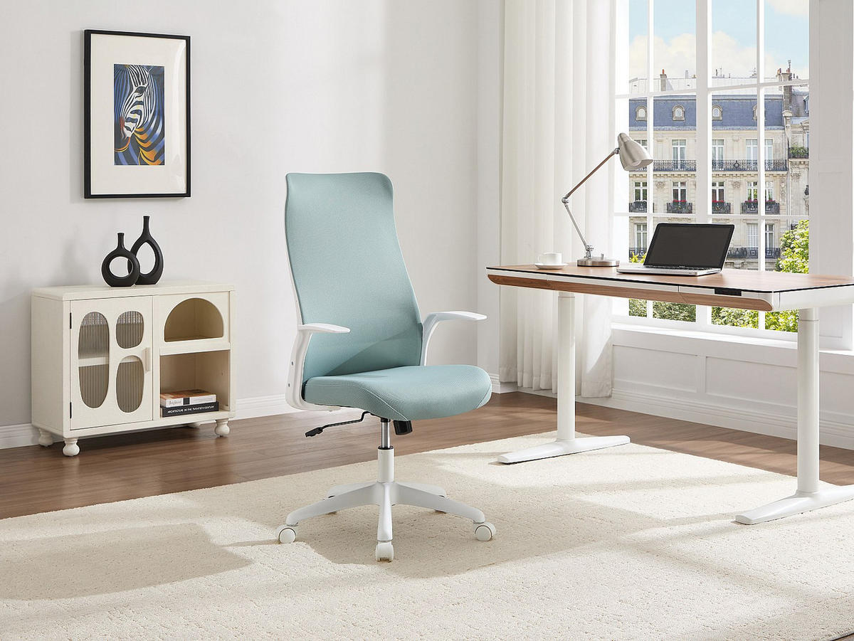 BÜROSESSEL - 59.5 x 63 - stoff - blau, weiß Latyra - Weiß, Textil (59.5/118/63cm) - Vente-Unique