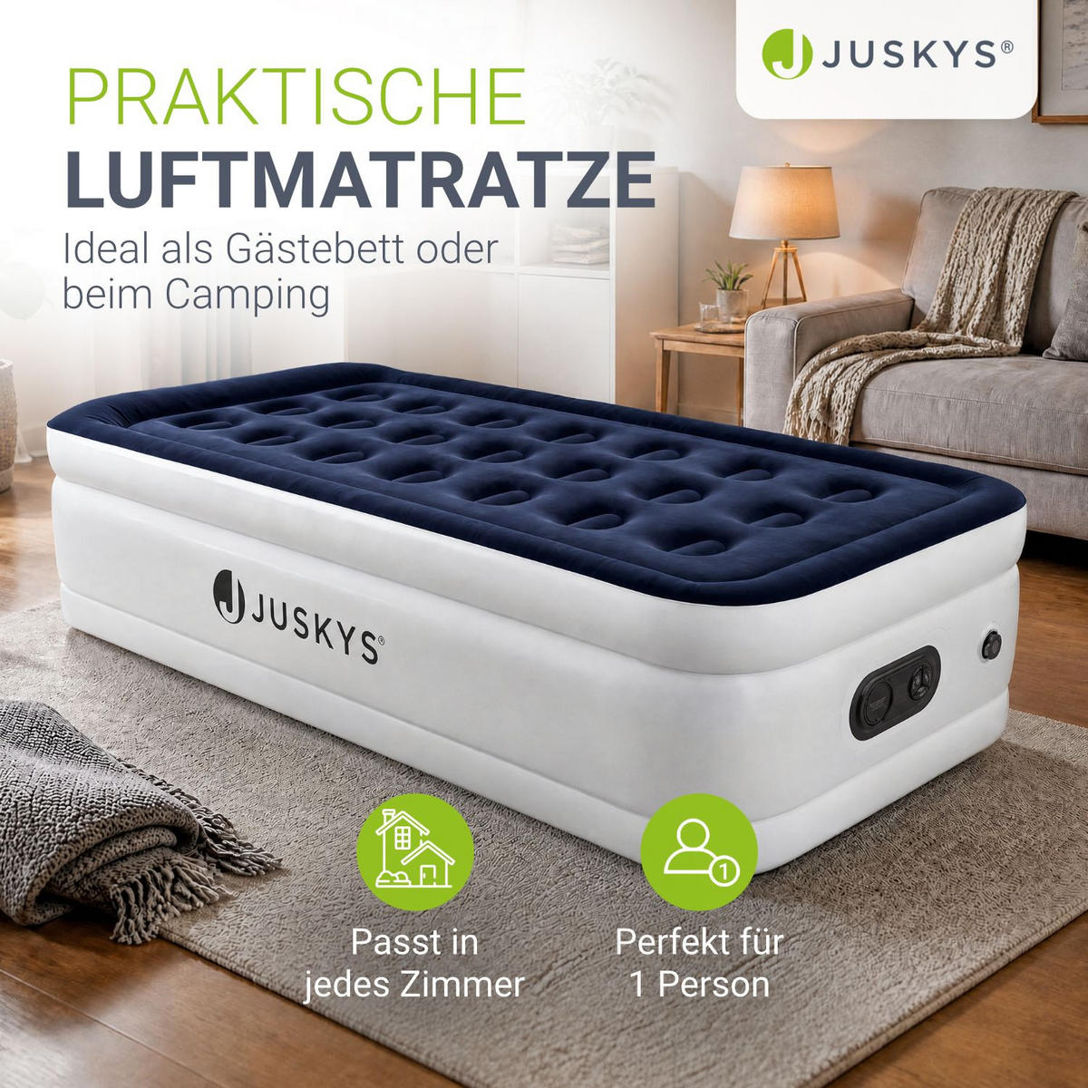 LUFTBETT Sapri M blau / weiß inkl. Tragetasche - Weiß, Kunststoff (87/185cm) - Juskys