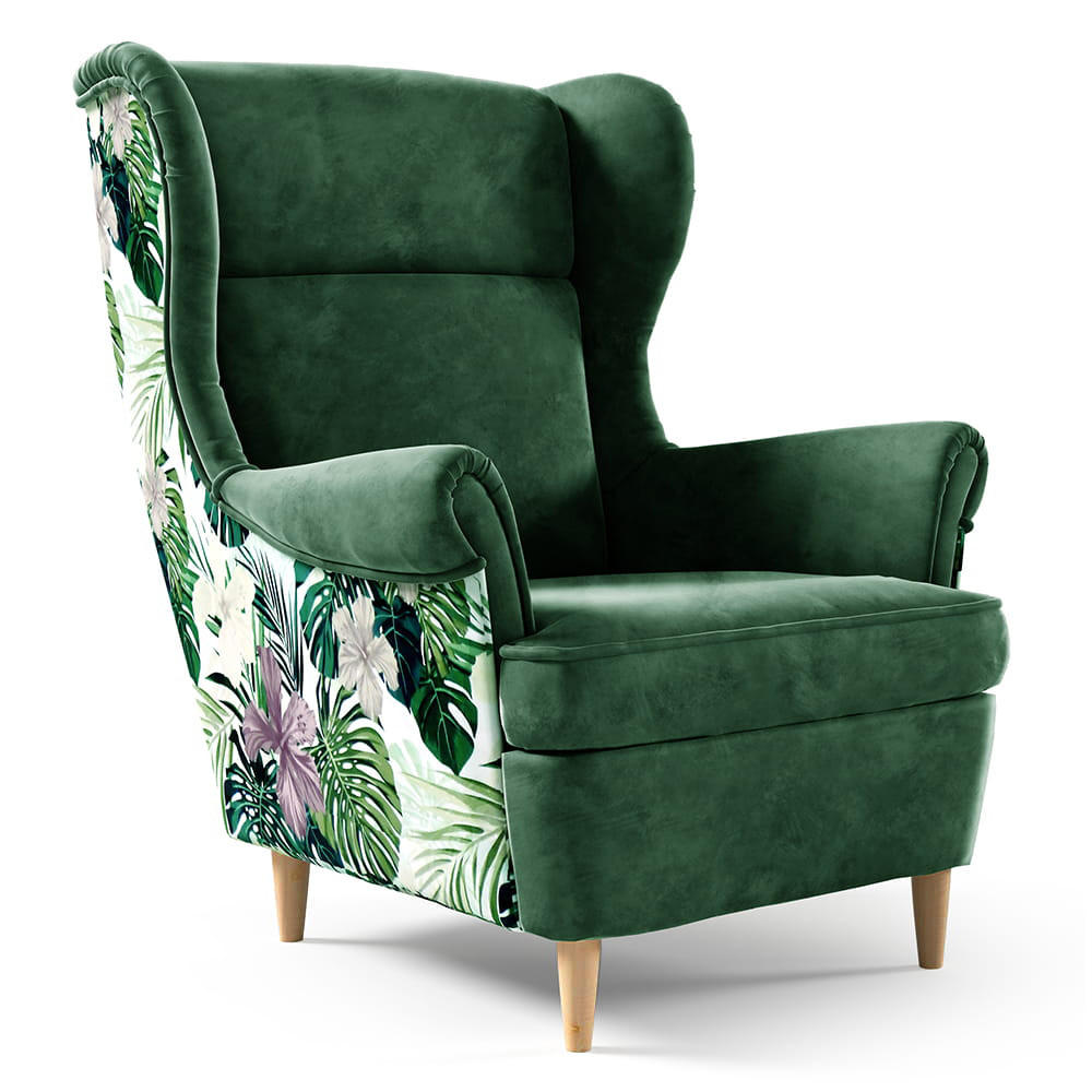 OHRENSESSEL Havana im skandinavischen Stil, Dunkelgrün - Dunkelgrün/Buchefarben, Holzwerkstoff (82/102/92cm) - Beautysofa