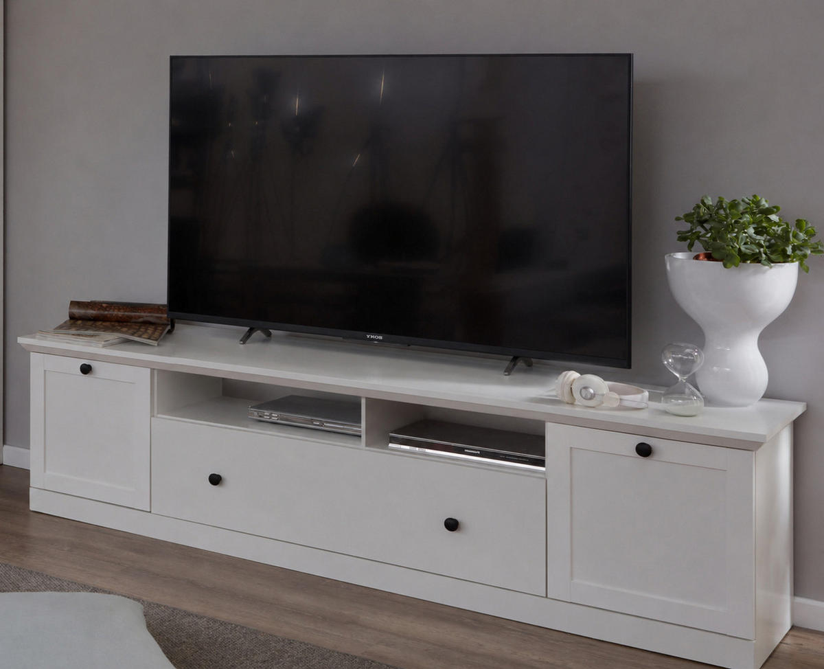 TV-LOWBOARD weiß matt 177 x 49 cm, Fernsehtisch im Landhaus-Stil - Silberfarben/Weiß, Holzwerkstoff/Metall (177/49/41cm) - Top.Furn