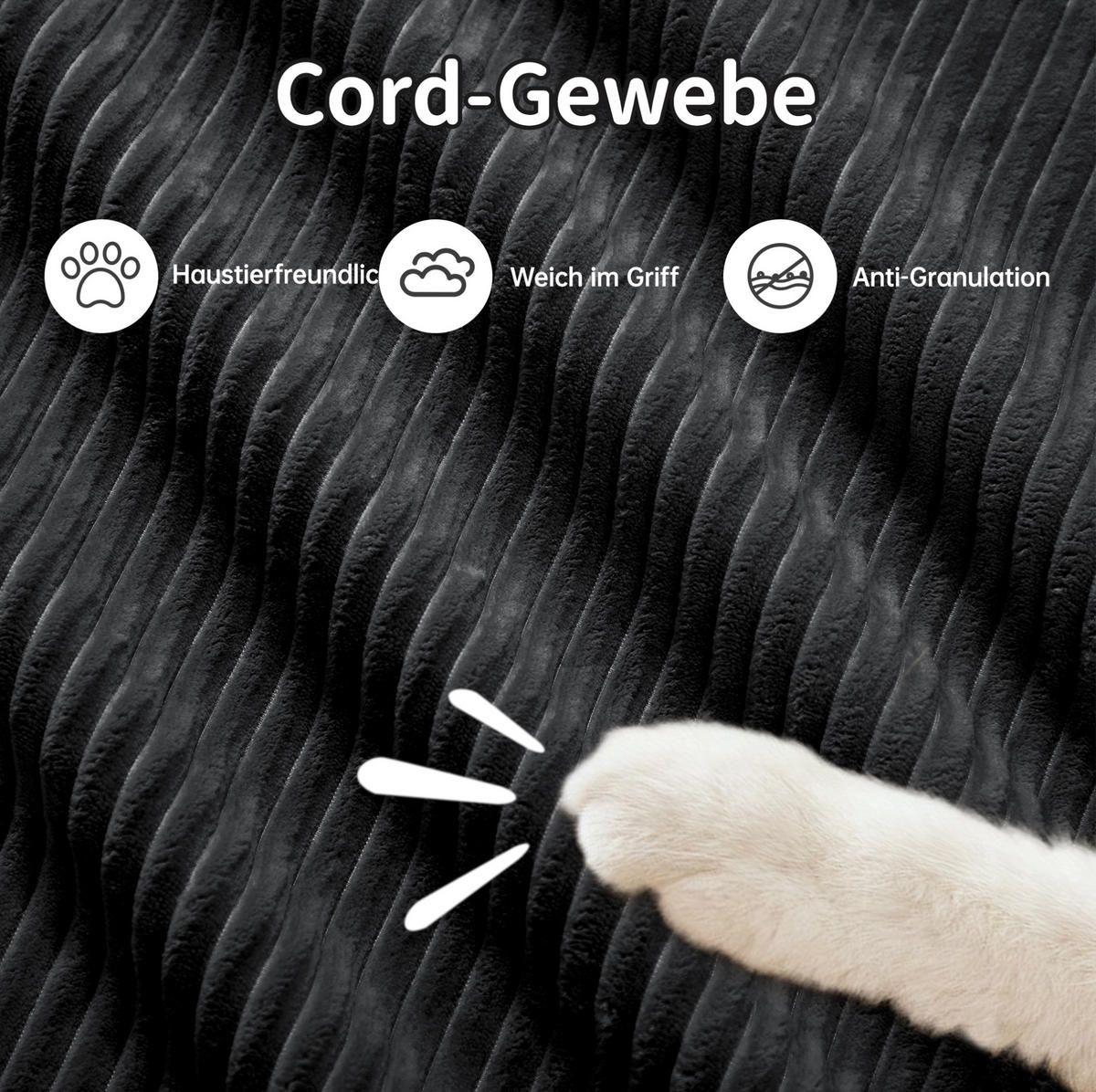 ECKSOFA in Schwarz aus Cord mit geschwungenen Armlehnen - Schwarz, Textil (178/208cm) - Flora Grace