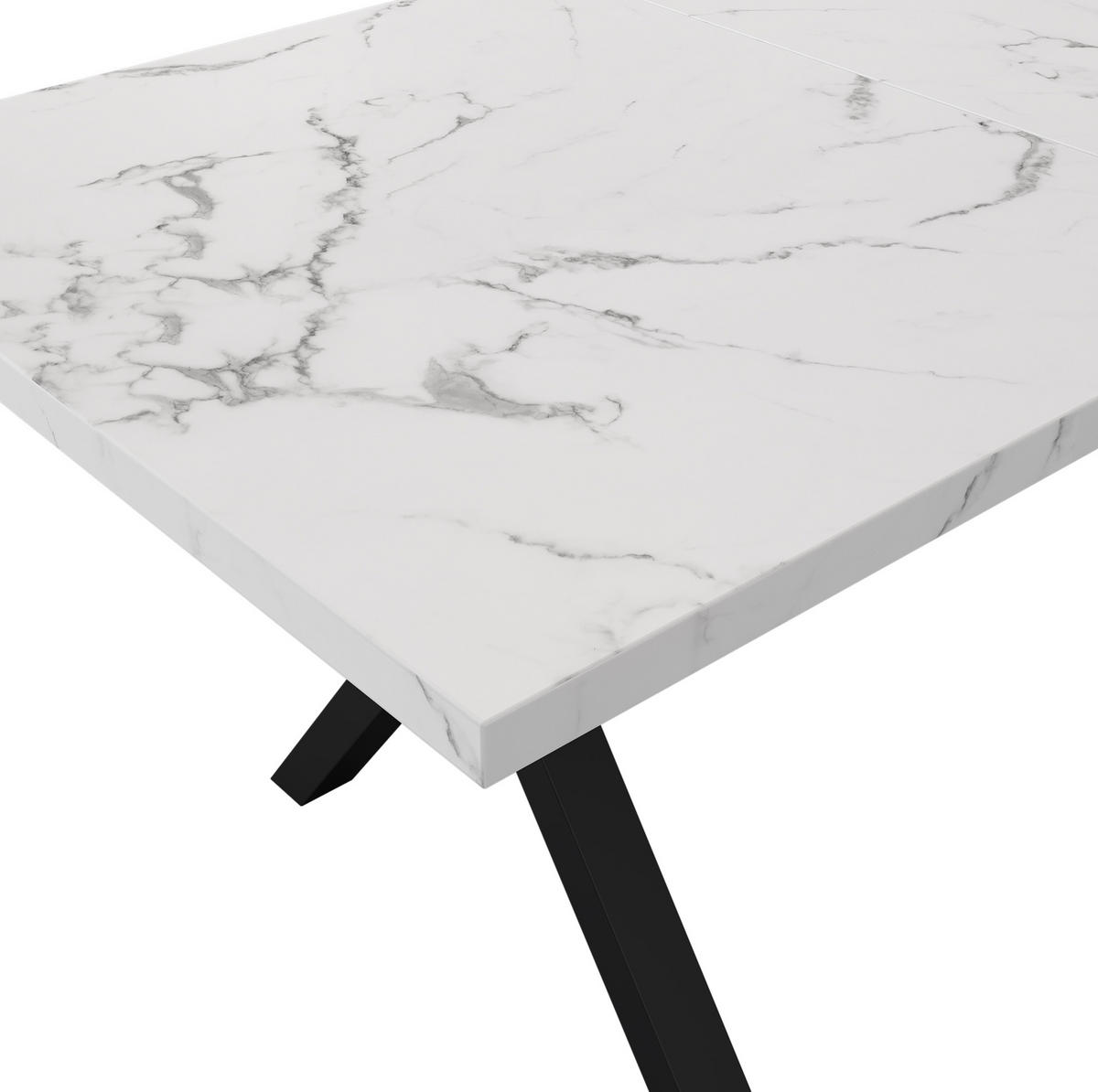 JÍDELNÍ stůl z MDF a oceli 140x80x76 cm bílý mramorový dekor a černá s křížovou podnoží a všestranným využitím - bílá, kompozitní dřevo (140/80/76cm) - Modfu
