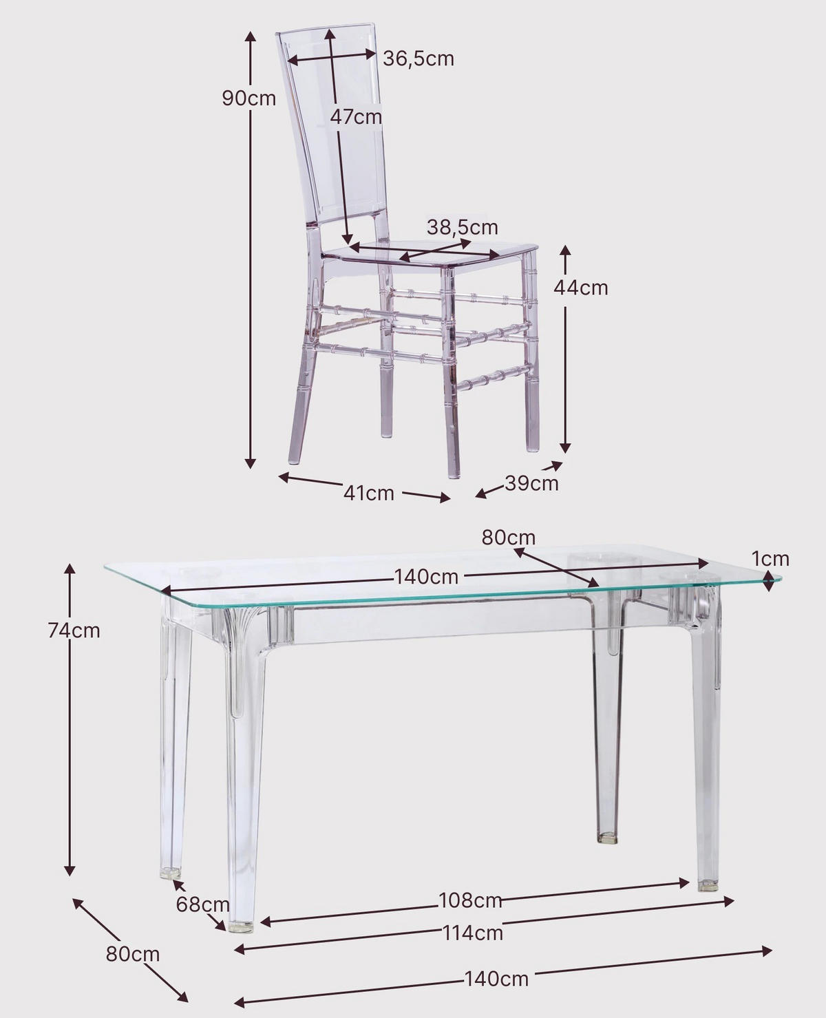 ESSZIMMERMÖBEL-SET Transparent Kunststoff Transparent - Transparent, Kunststoff - Nest Dream