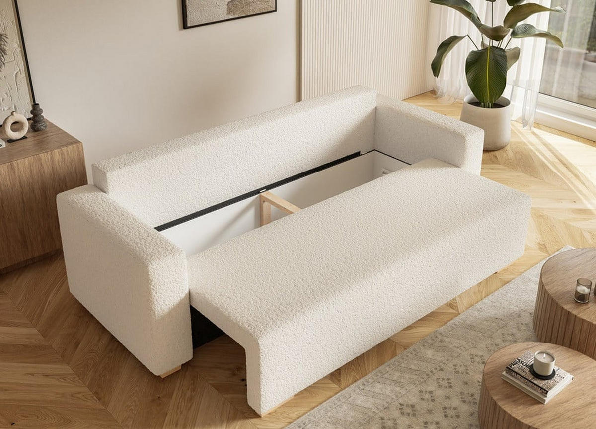 SCHLAFSOFA SOFIA, Sofa mit Schlaffunktion und Bettkasten, Farbe: Beige, Bouclé-Stoff - Beige, Textil (236/92/85cm) - Sepro Meble