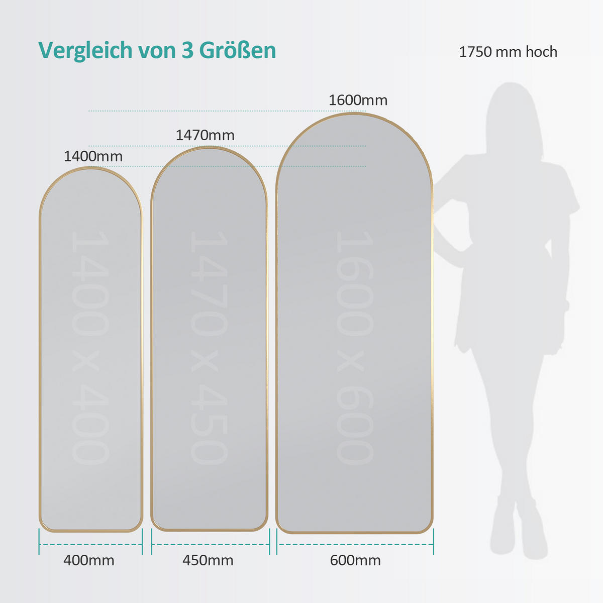 STANDSPIEGEL mit Rahmen Gehärteter Silberspiegel Gold 140/40 cm - Goldfarben, Glas/Metall (40/140/140cm) - EMKE