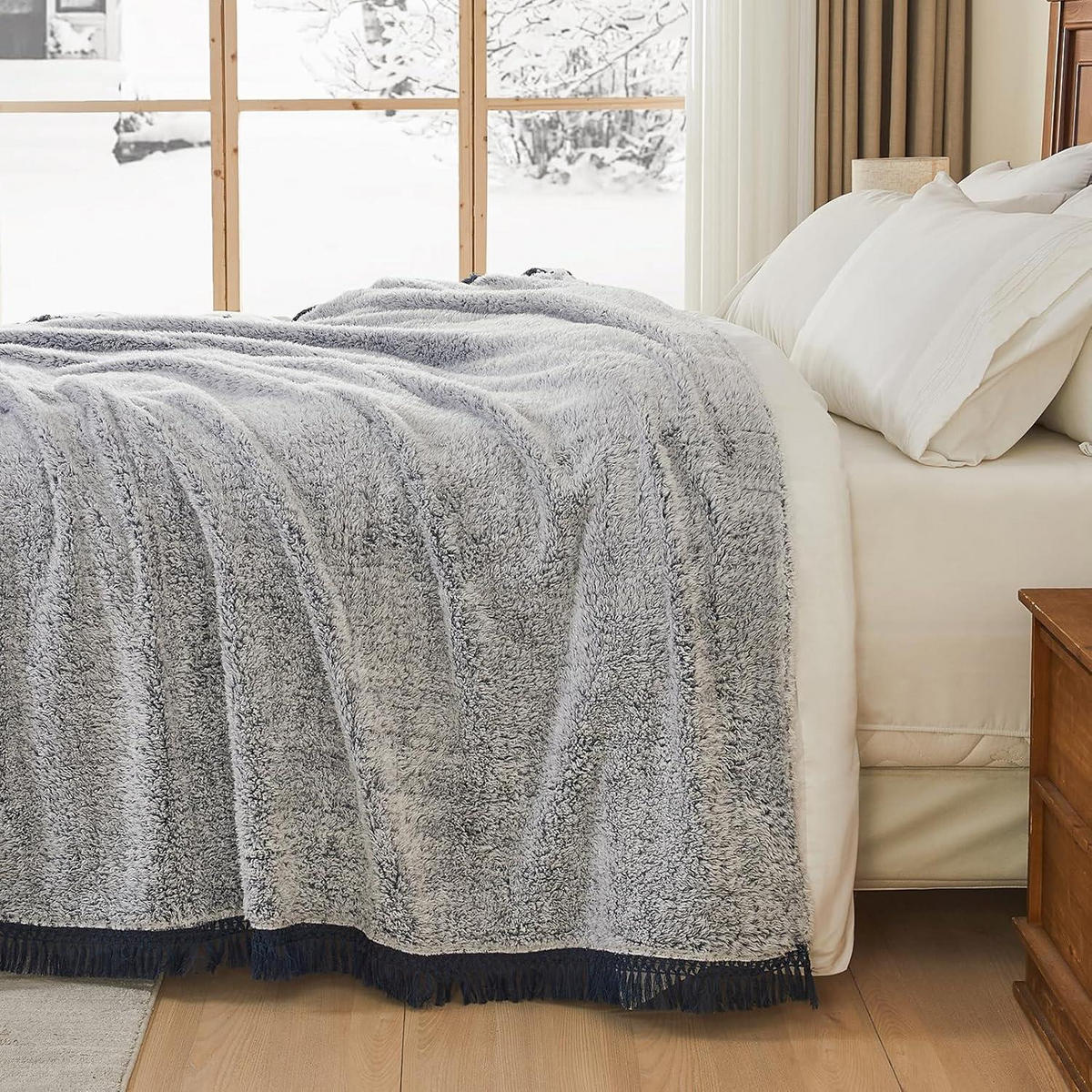 KUSCHELDECKE mit Quasten 127 x 177 cm - Grau, Textil (127/152cm)