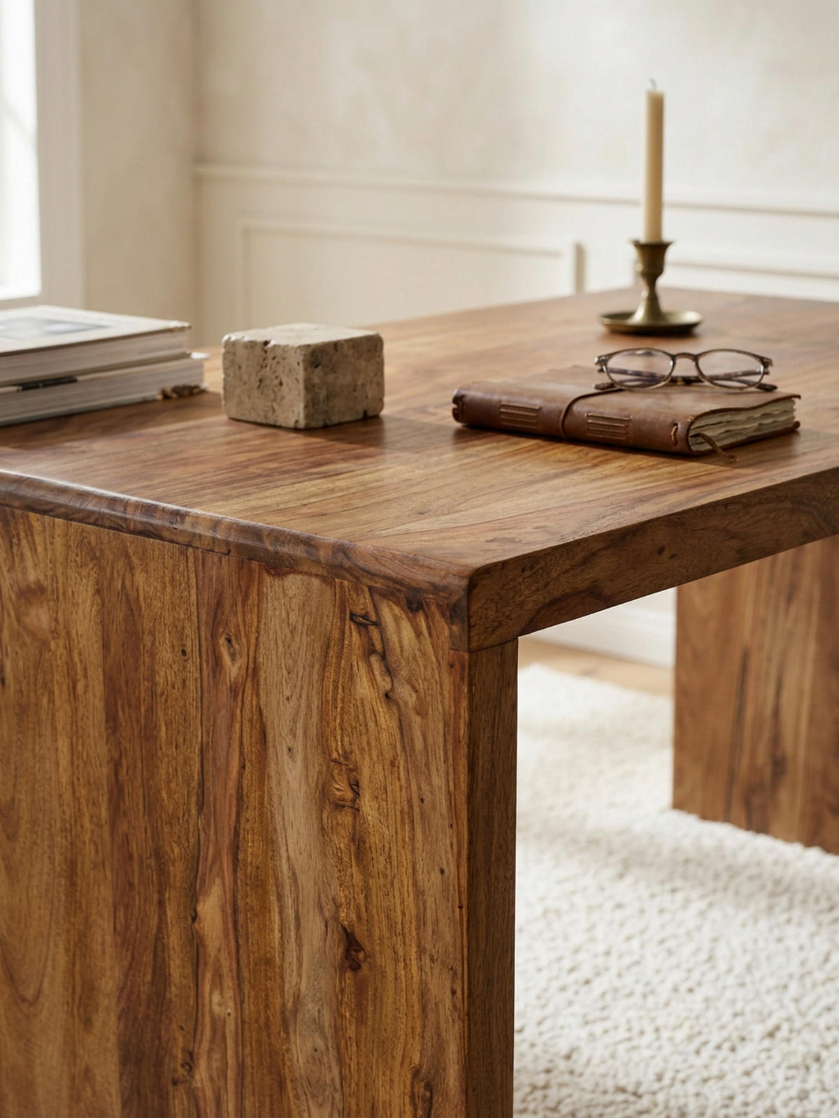 SCHREIBTISCH Massivholz Stauraum Abgerundete Ecken, Braun 160x80x76 cm - Braun, Holz (80/160/76cm) - KADIMA DESIGN