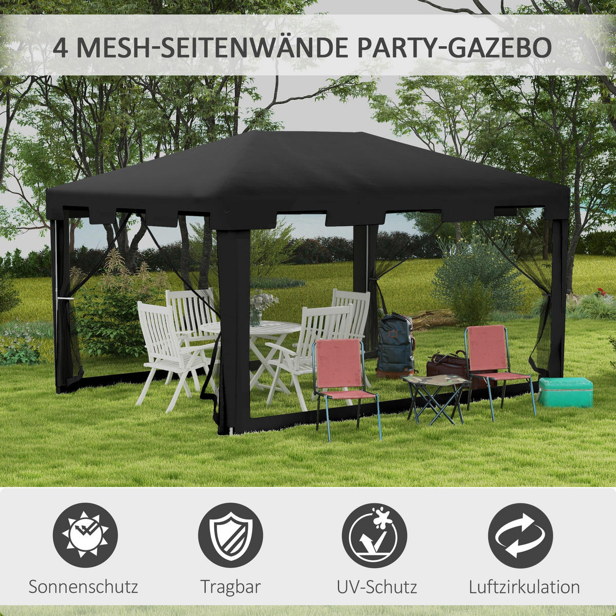 PAVILLON Partyzelt Metall PE Dunkelgrau - Dunkelgrau/Schwarz, Kunststoff/Metall (295/255/395cm) - Outsunny