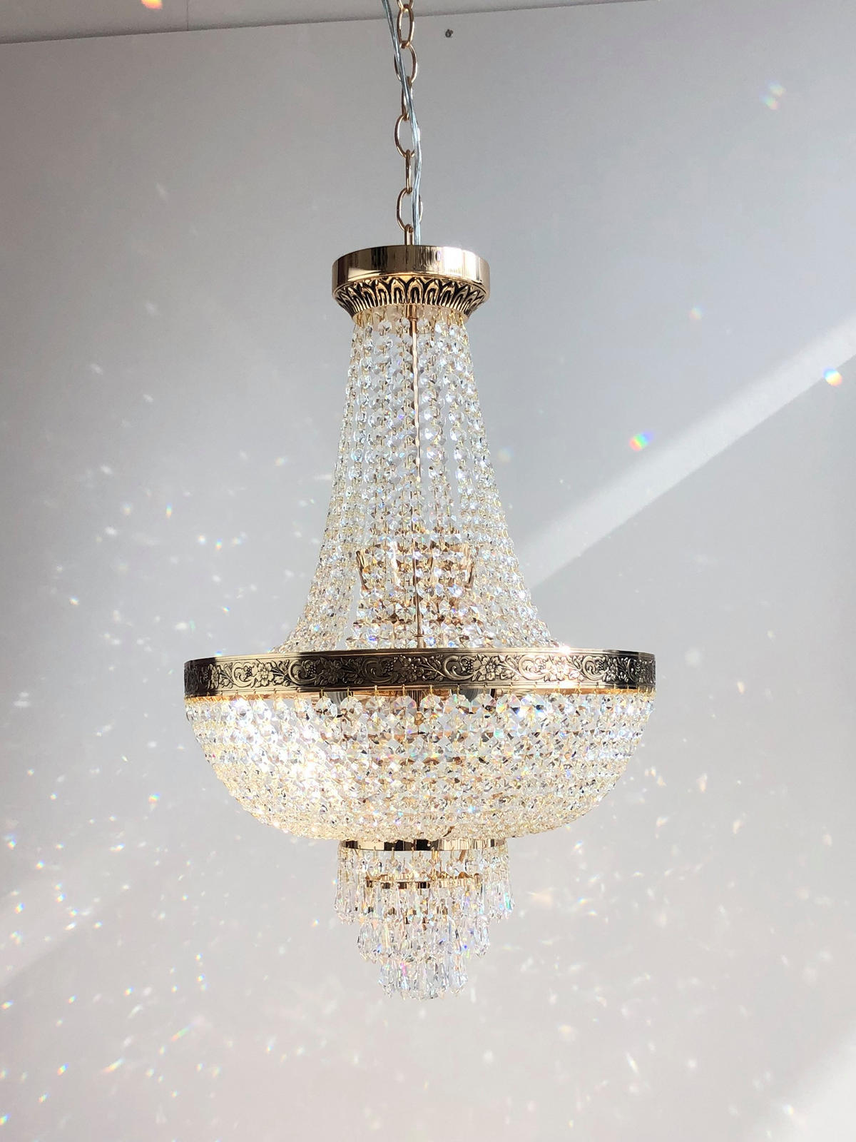 KRONLEUCHTER Korblüster PLAZA Gold Ø40cm gefertigt aus geschliffenen Kristallen - Goldfarben, Glas (40/40/62cm) - PGA Lights