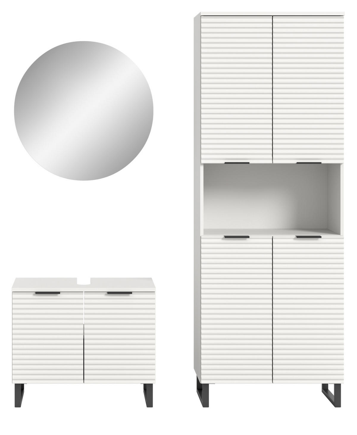 BADMÖBEL-SET 3-teilig weiß 155 cm, Komplettset mit Soft-Close - Weiß, Glas/Holzwerkstoff (155/193/34cm) - Inn.Furn