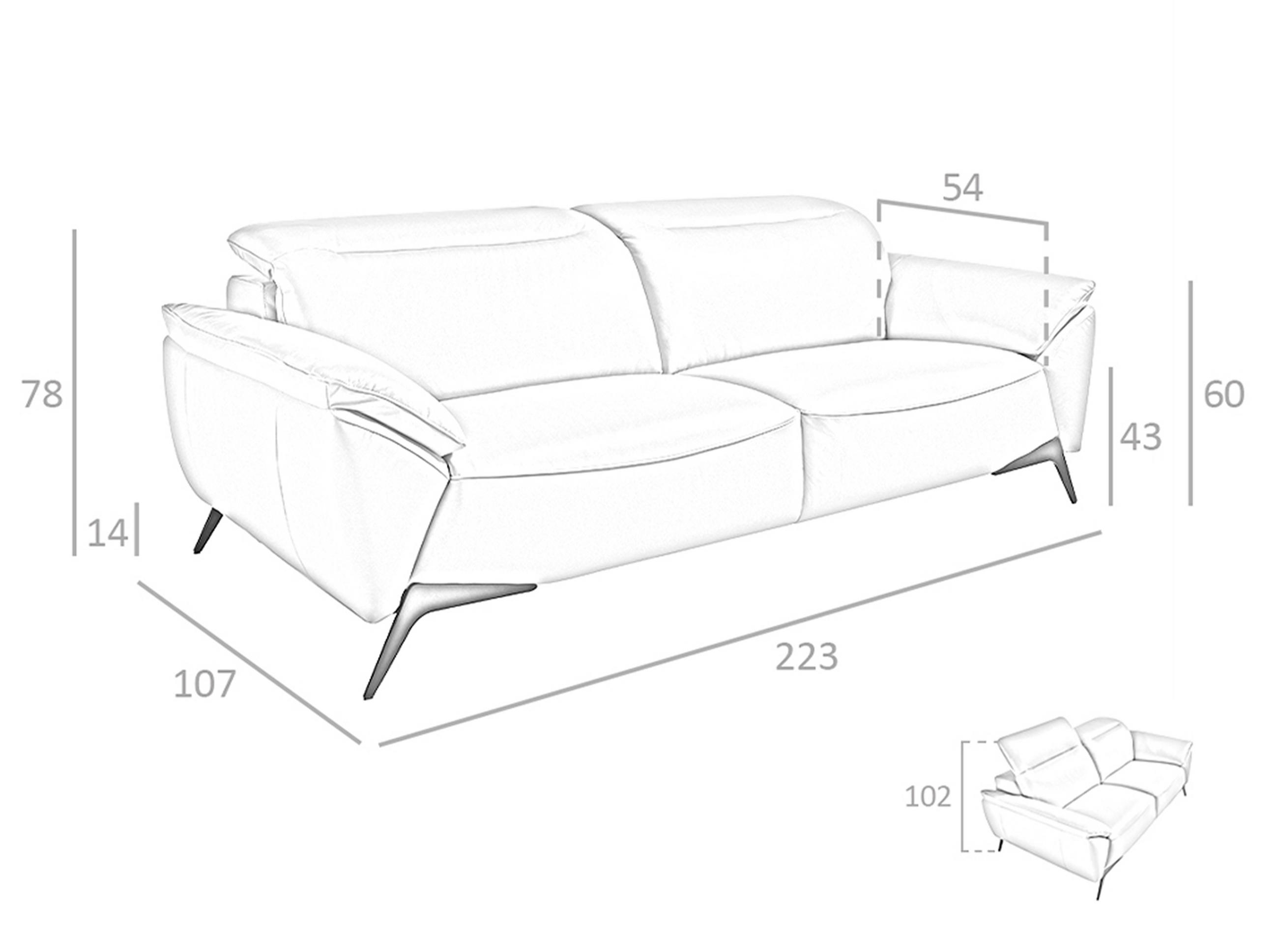 SOFA 3-SITZER Taupe Grau Schwarz 223/107/102 cm - Dunkelgrau/Schwarz, Leder (223/102/107cm) - ANGEL CERDA