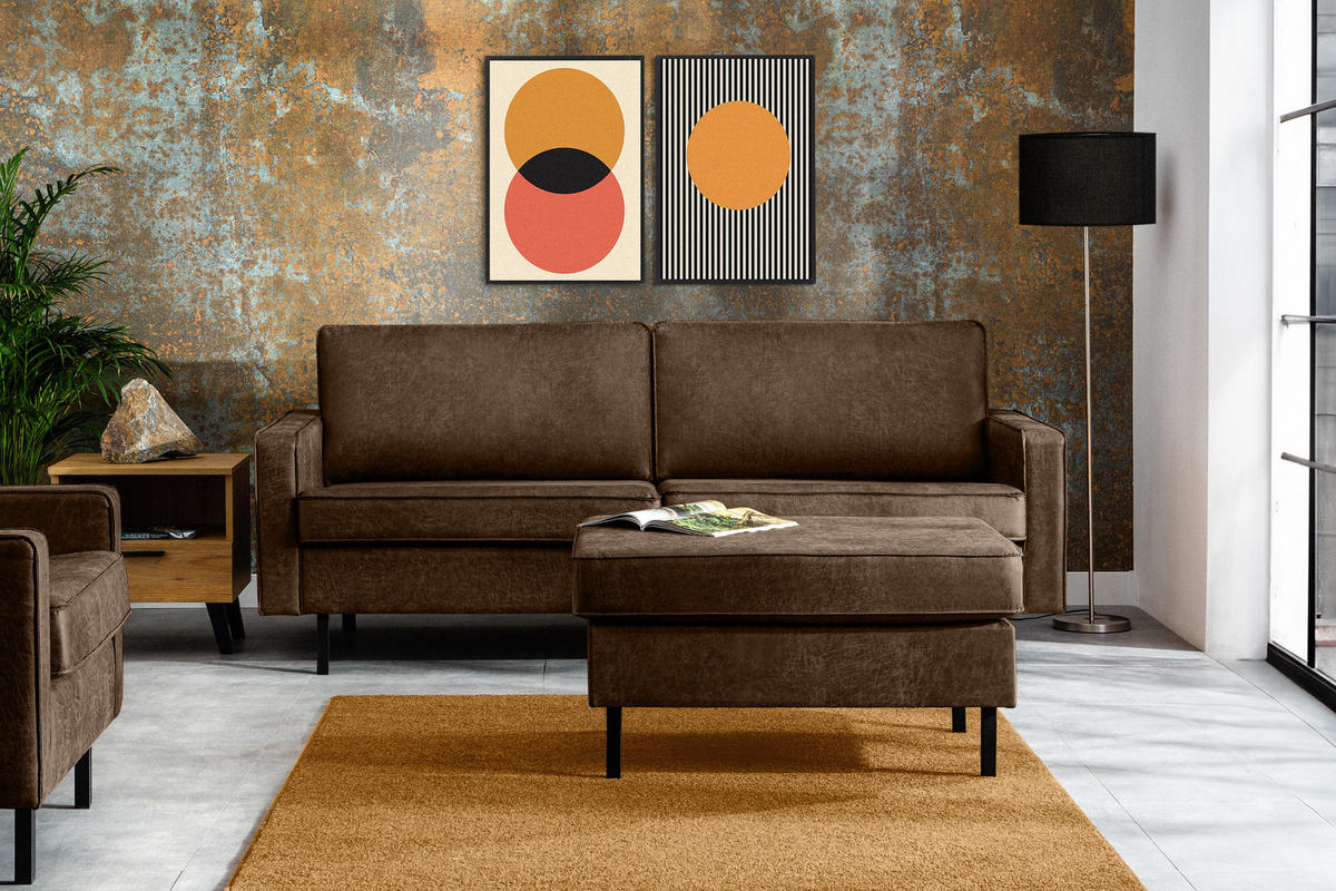 3-SITZER-SOFA INVIA Klassische-Stil mit Armlehnen, Lederoptik-Stoff, dunkelbraun - Dunkelbraun/Schwarz, Textil (209/87/98cm) - KONSIMO®