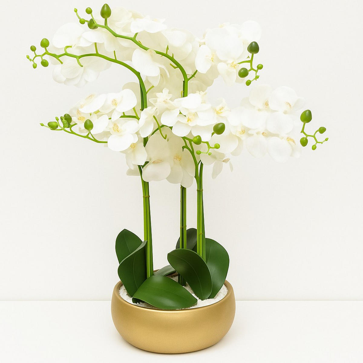 ORCHIDEE im goldenen Topf Sanae 60/25/65 cm - Weiß, Kunststoff (65cm) - Atmosphera Createur d´interieur
