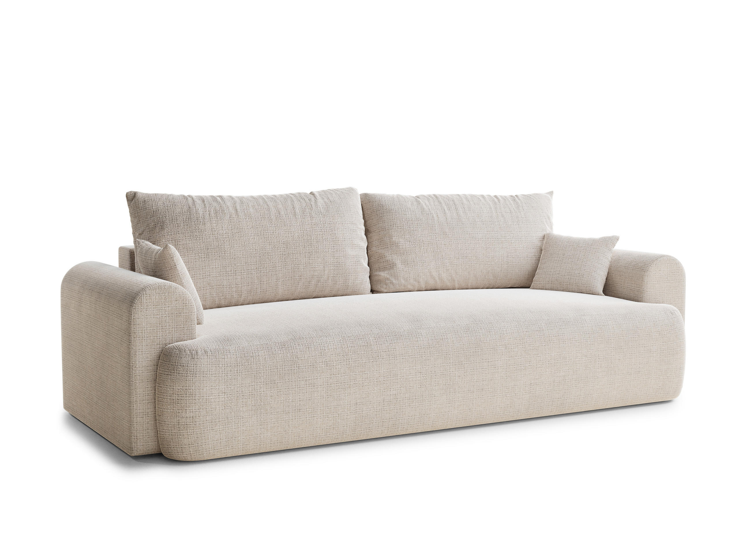 SOFA MIT SCHLAFFUNKTION Toluca Creme Chenille-Stoff - Creme/Schwarz, Holz/Holzwerkstoff (247/69/90cm) - Maison de Reve