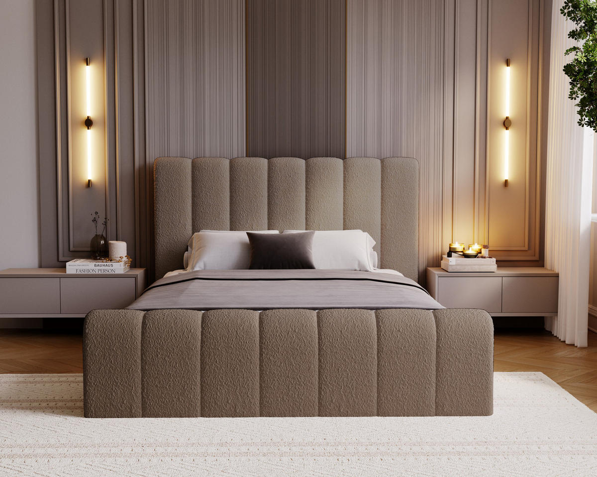 POLSTERBETT 140x200 Valetta mit Bettkasten, Bouclé Braun - Braun, Holz/Textil (140/200cm) - Emporius