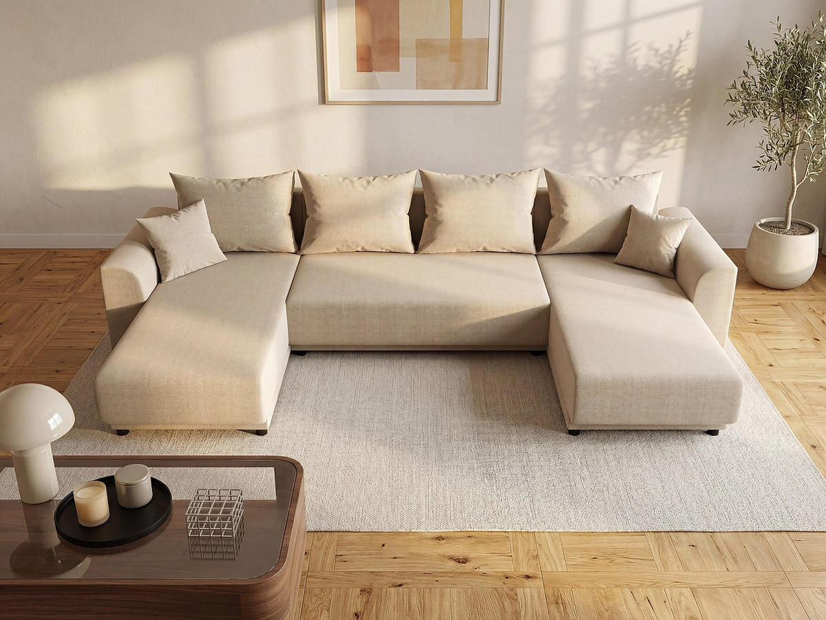 SCHLAFSOFA - 5 Personen-Sitzer - Stoff - Beige - - Beige, Textil (311/80/149cm) - Vente-Unique