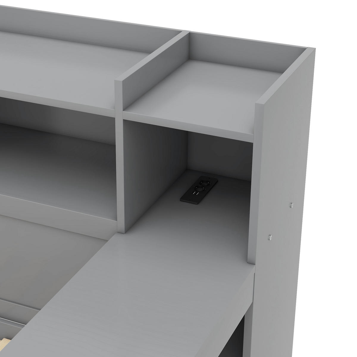TAGESBETT 90/200 cm DE-04807, mit Schreibtisch und 2 Schubladen in Grau - Grau, Holzwerkstoff (90/200cm) - ComfortXL