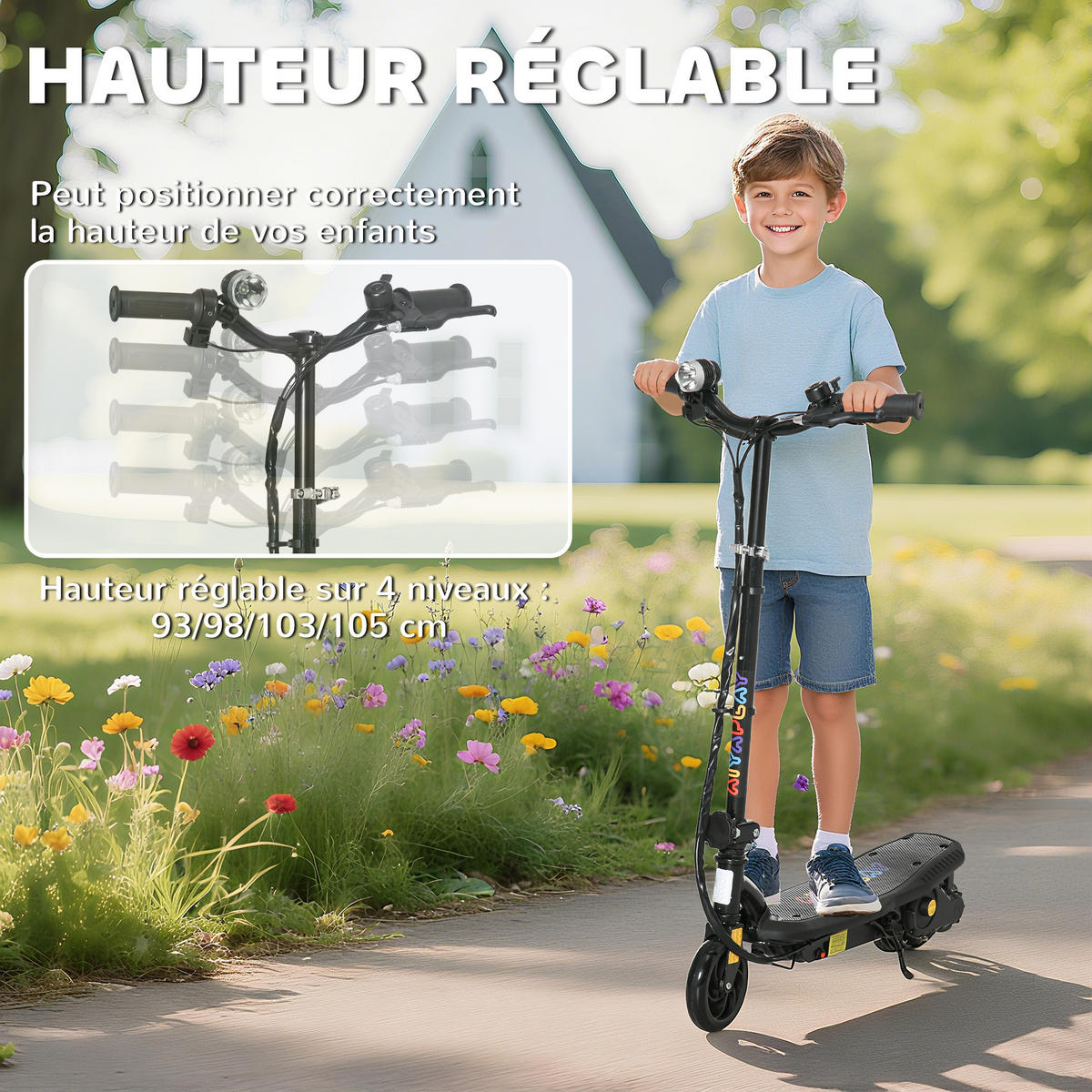 KINDERSCOOTER DE-16944 klappbar 120 W 12 km/h Schwarz - Schwarz, Metall (75/48/105cm) - ComfortXL
