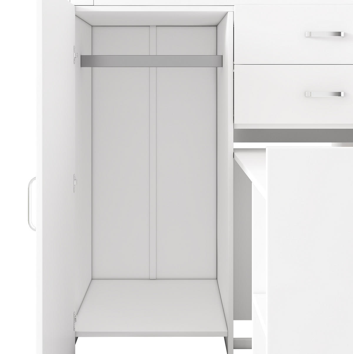 ETAGENBETT aus MDF 90x200 cm Weiß/Schwarz mit ausziehbarem Schreibtisch, Kleiderschrank und Stauraum - Weiß, Holzwerkstoff (90/200cm) - IVMEU