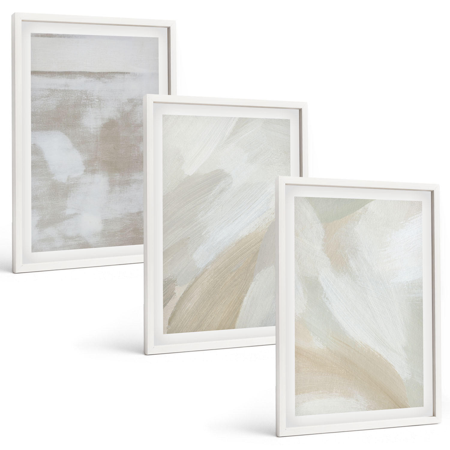 BILDER SET 3er Set - 40x60 cm Weißer Rahmen - Abstrakte Pinselstriche - Weiß, Kunststoff (40/60cm) - TULUP
